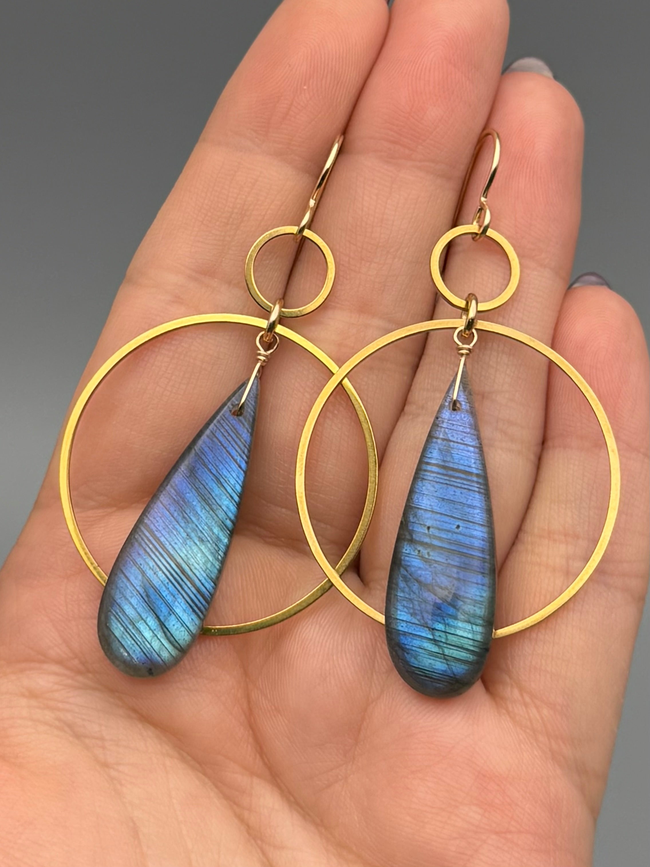 •EQUA ORBIT• labradorite tear + gold earrings