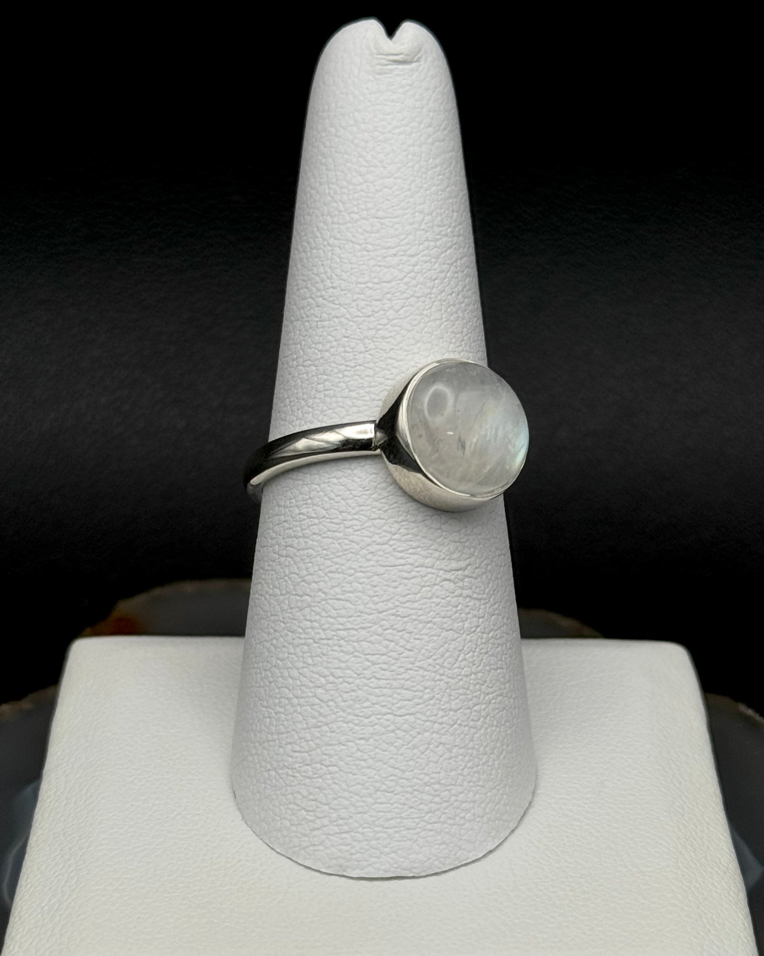 •RAINBOW MOONSTONE - MEDIUM CIRCLE• silver ring (size 8.25)