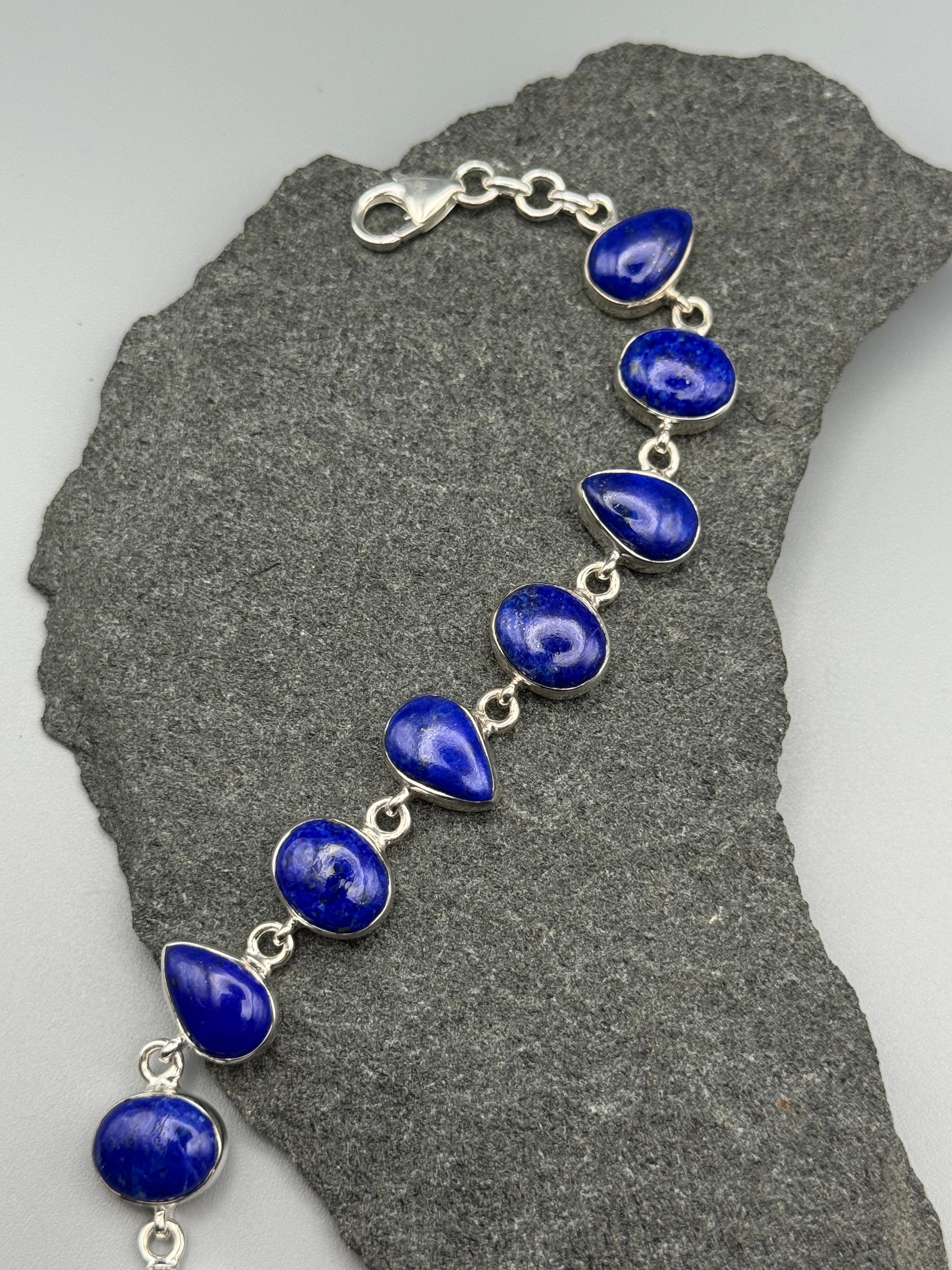 •LAPIS LAZULI - GEO MIX• linked silver bracelet (7.25" - 9")