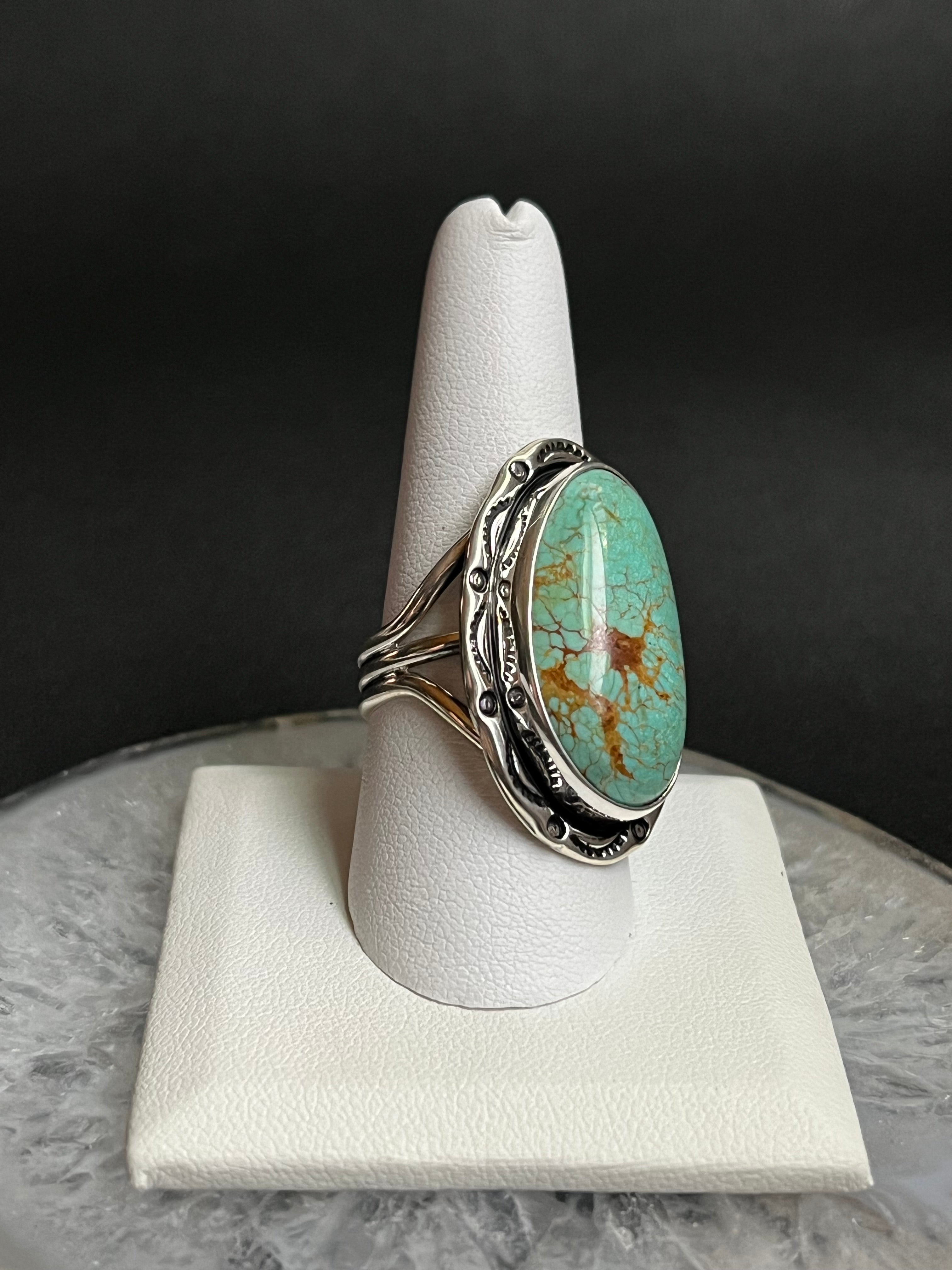 •KINGMAN TURQUOISE• Navajo silver ring - size 10.25