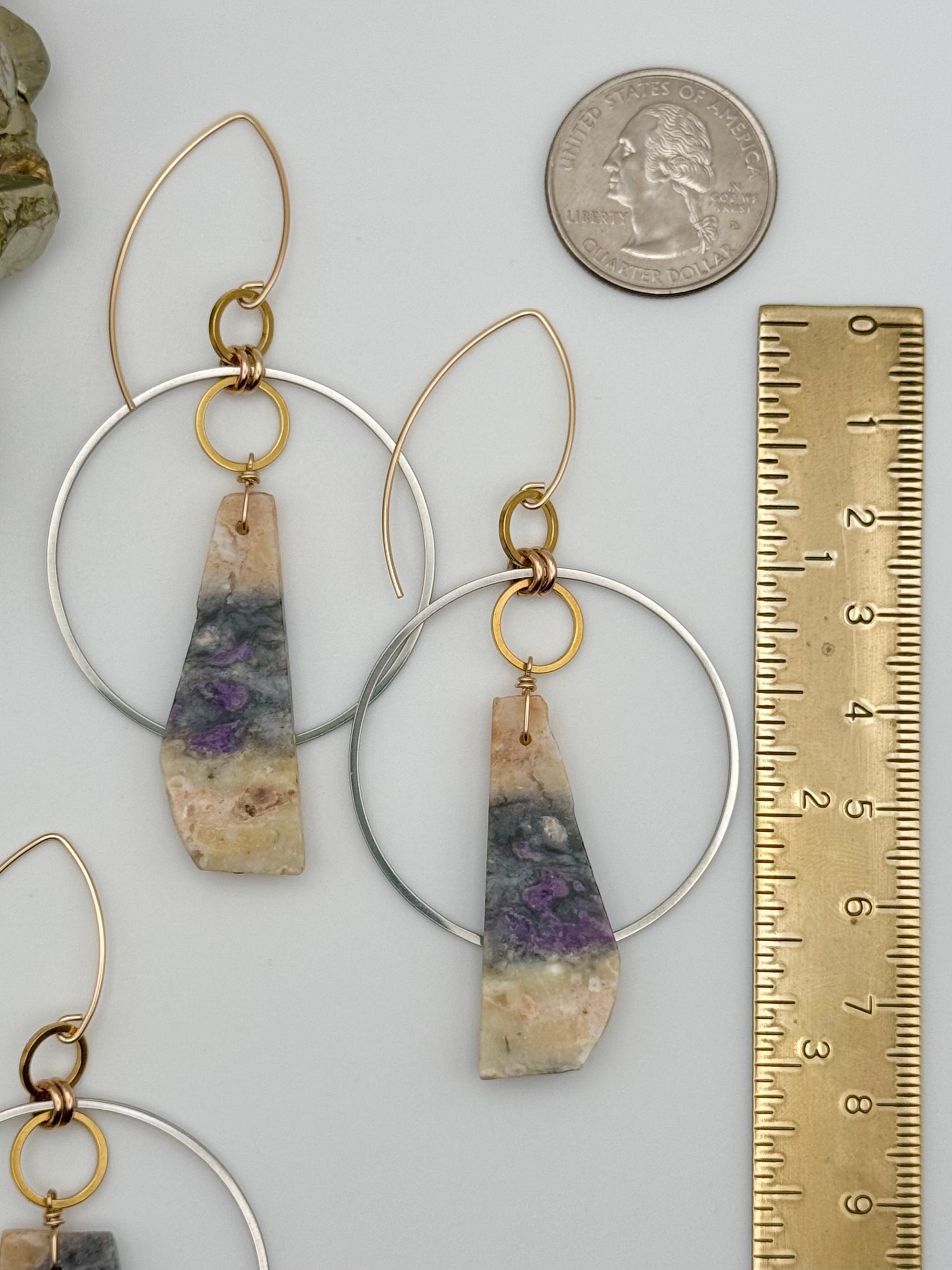 •EQUA-ORBIT• purple opal + mixed metal dangle earrings