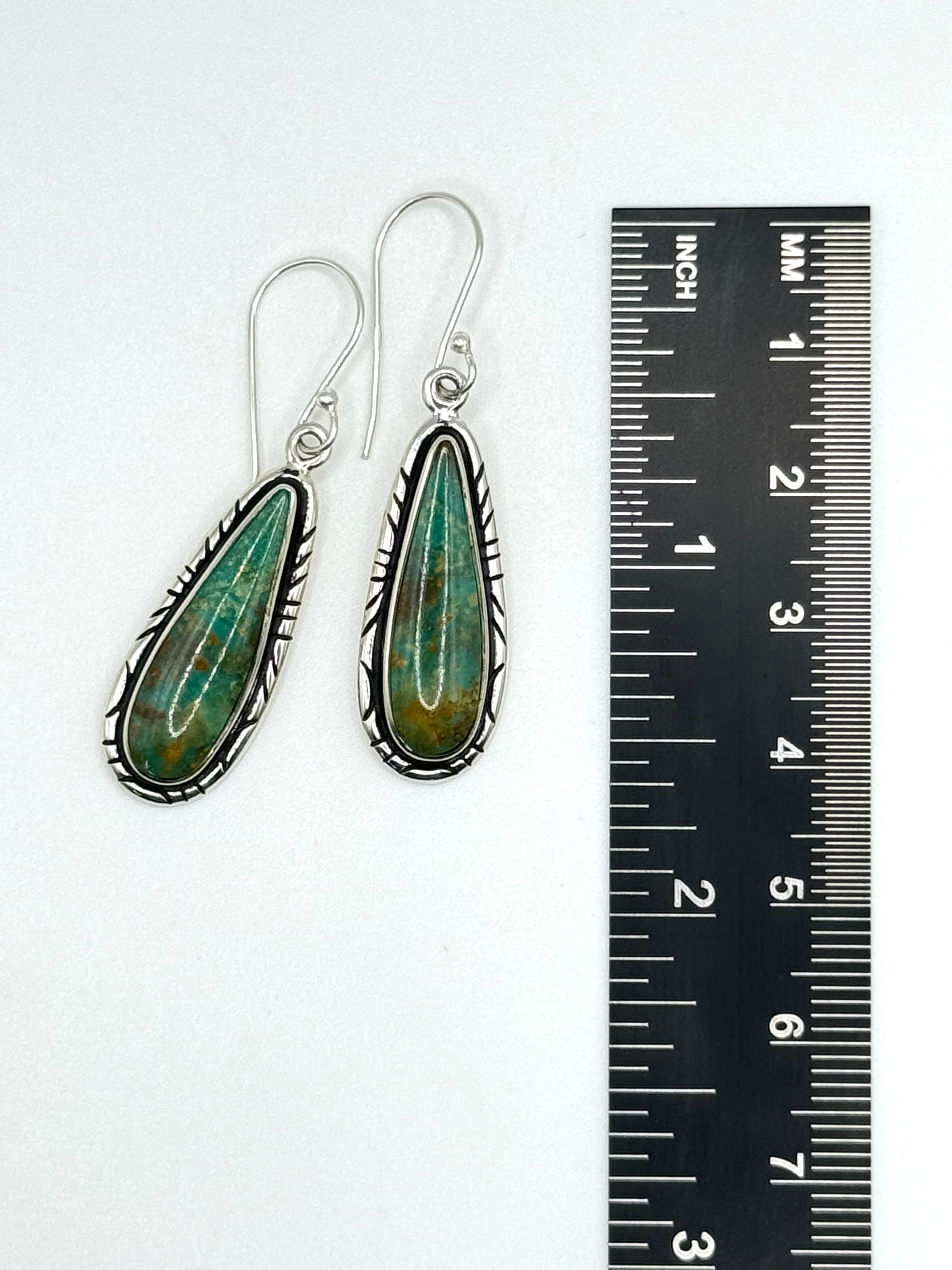 •KINGMAN TURQUOISE TEARDROP - 2• Navajo silver dangle earrings