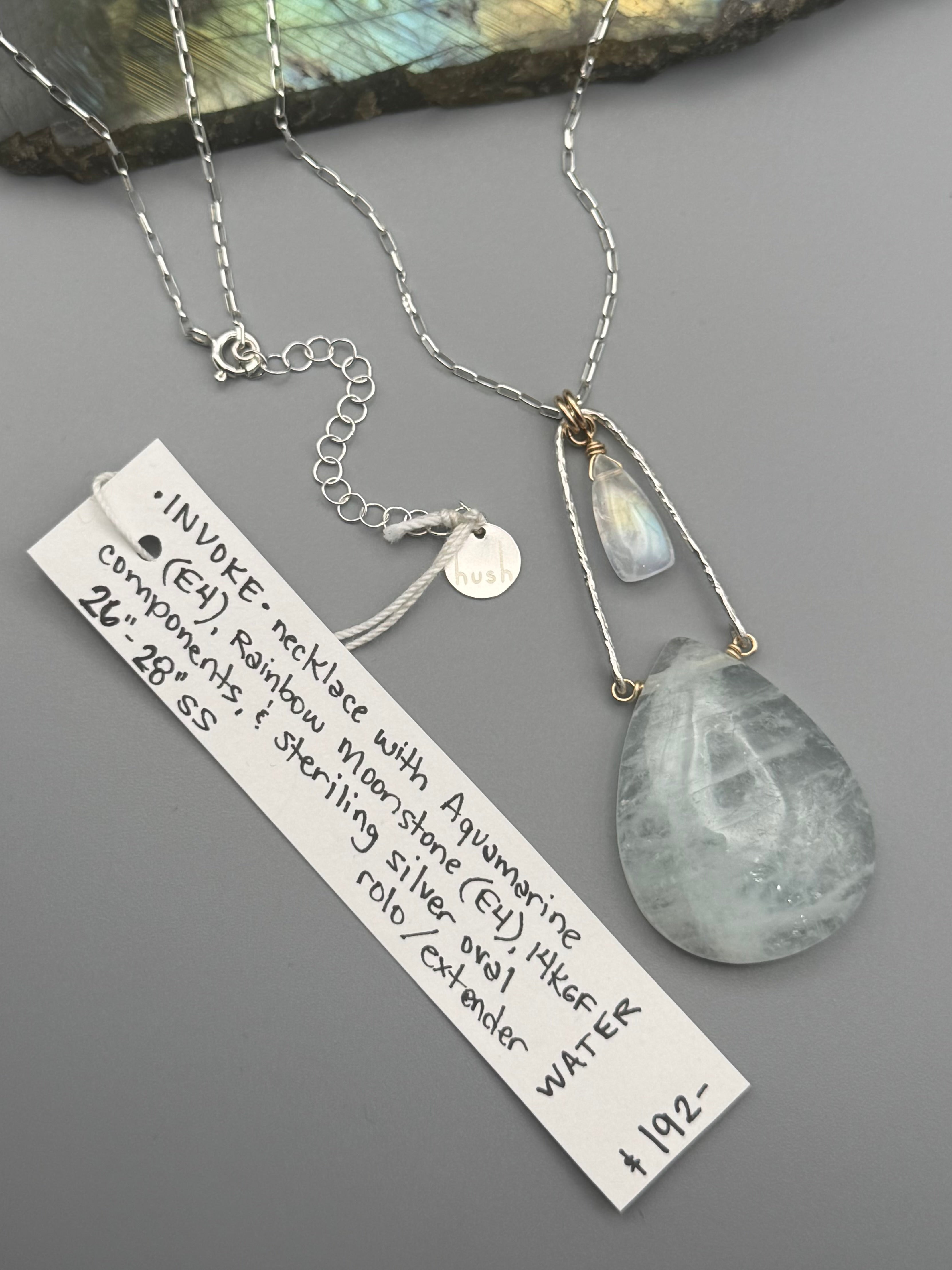 •INVOKE• rainbow moonstone + aquamarine mixed metal necklace (26"-28" long)