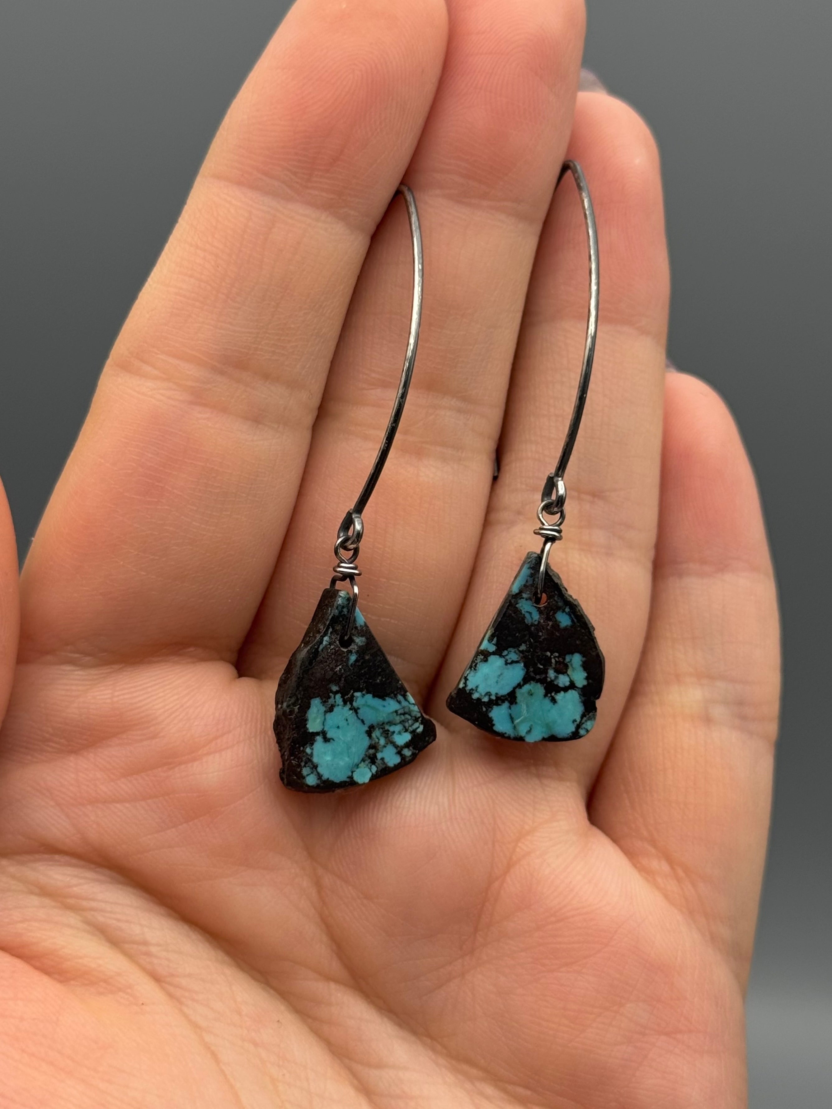 •STRAY• turquoise slab + silver earrings