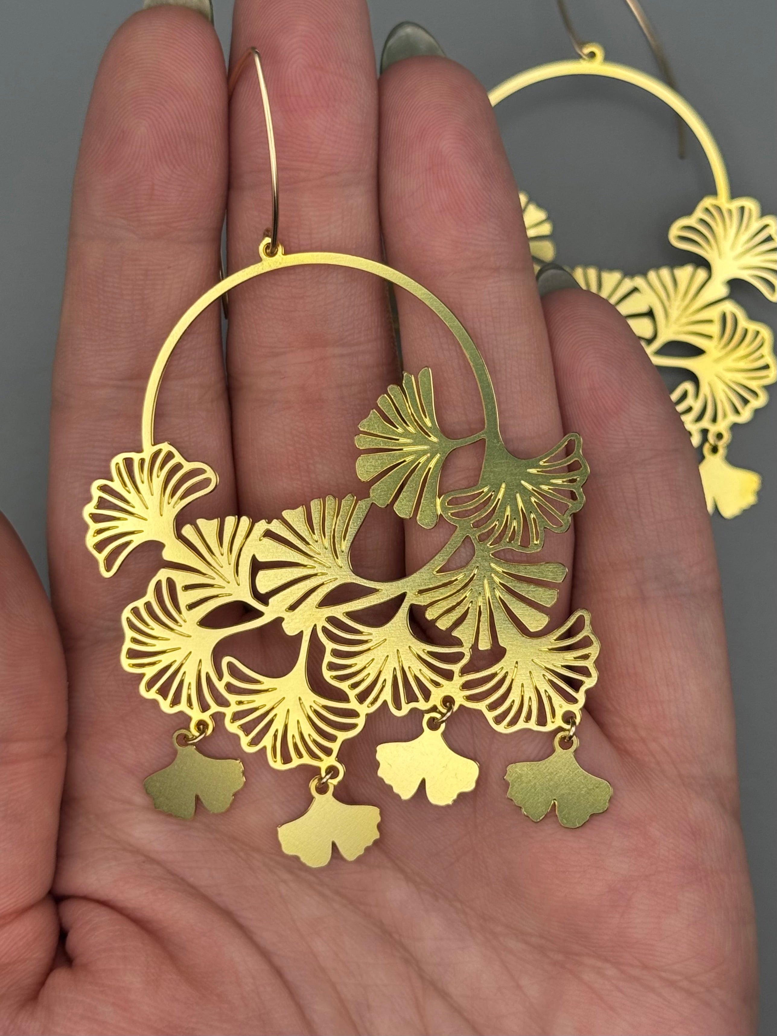 •GIGANTIC GINKGO• gold dangle earrings