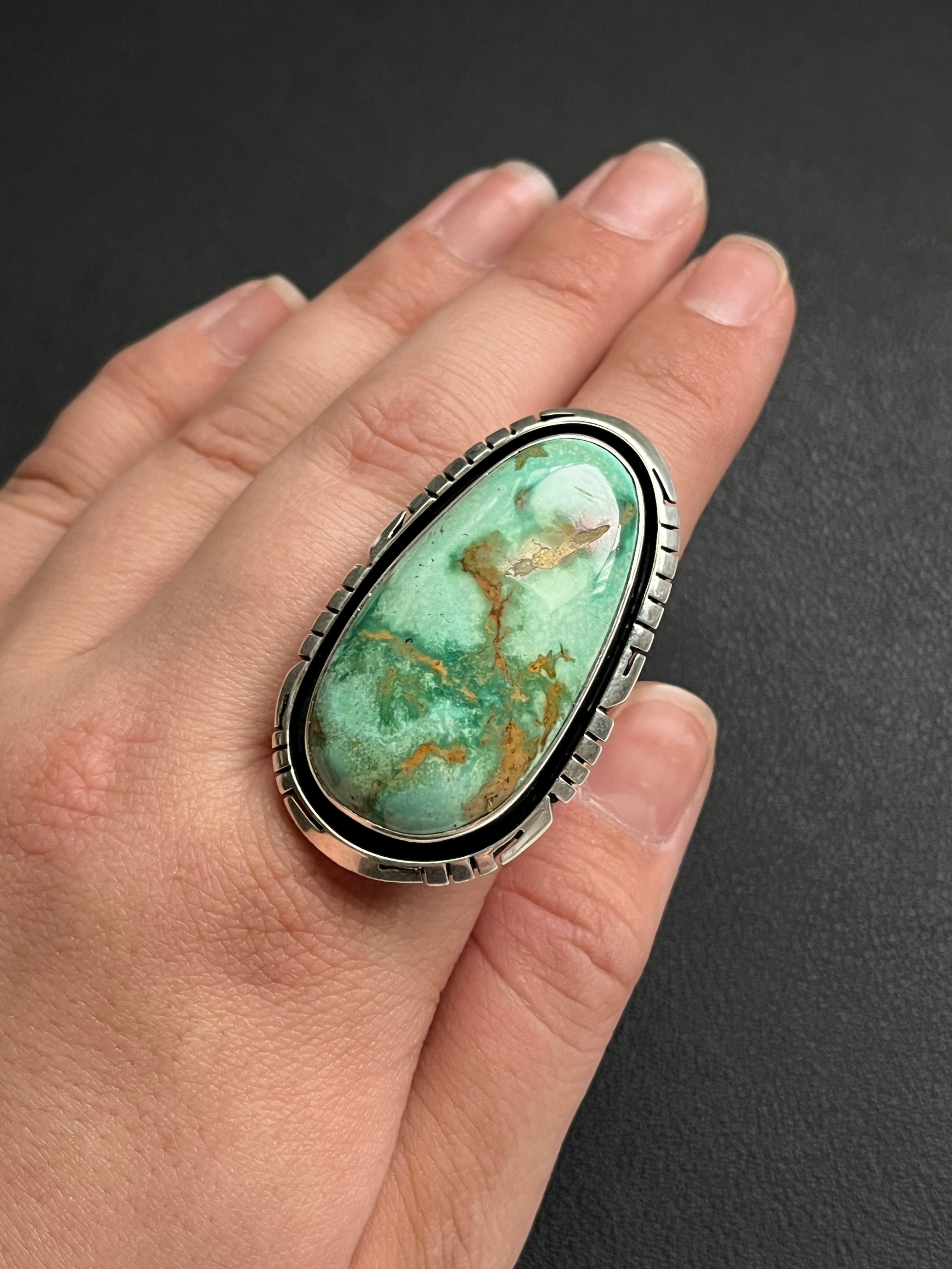 •SONORAN GOLD TURQUOISE• Navajo silver ring - size 10.25