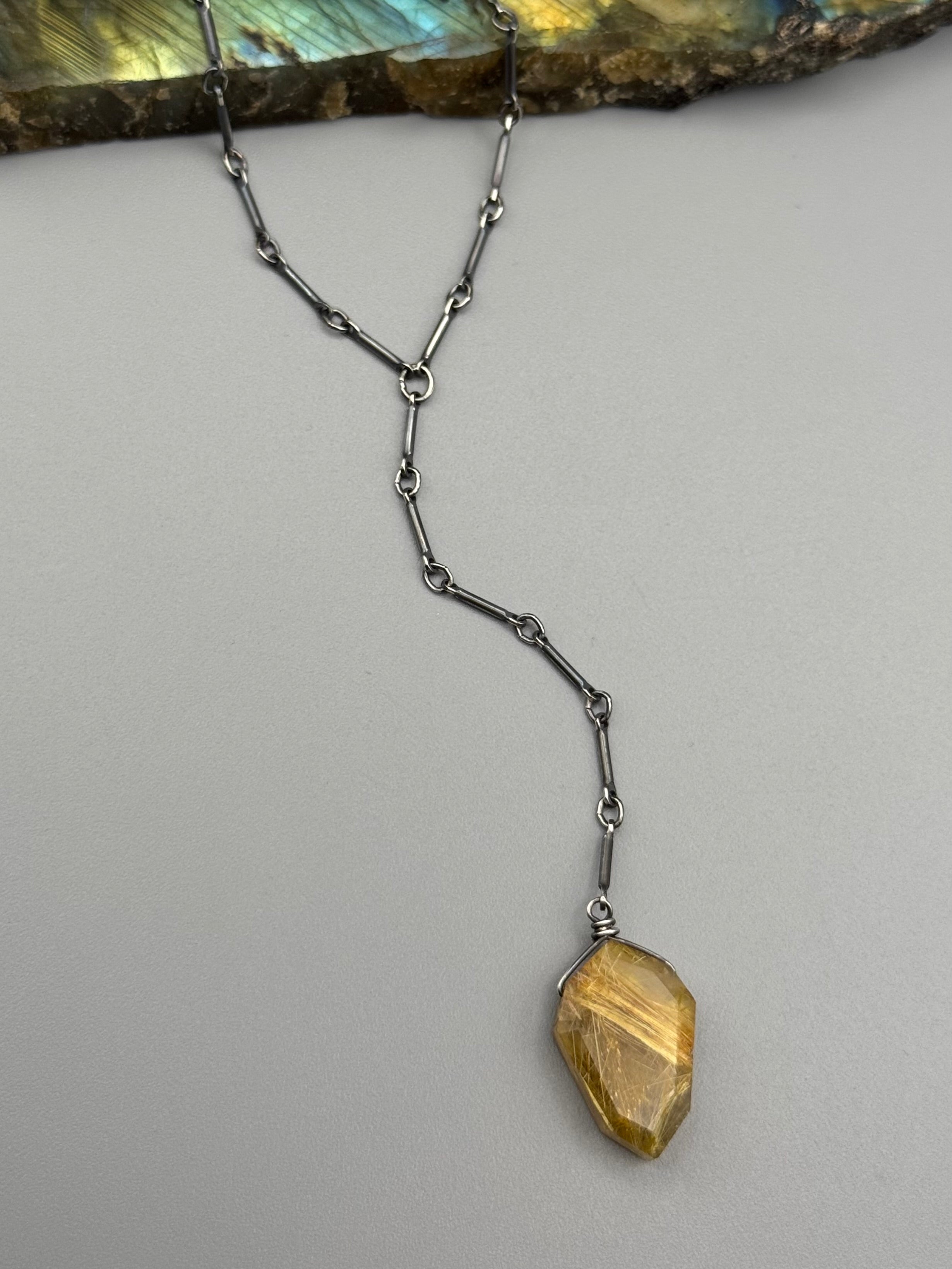 •STICKS & STONE• rutilated quartz petal + silver necklace (18"-20" + 3" drop)