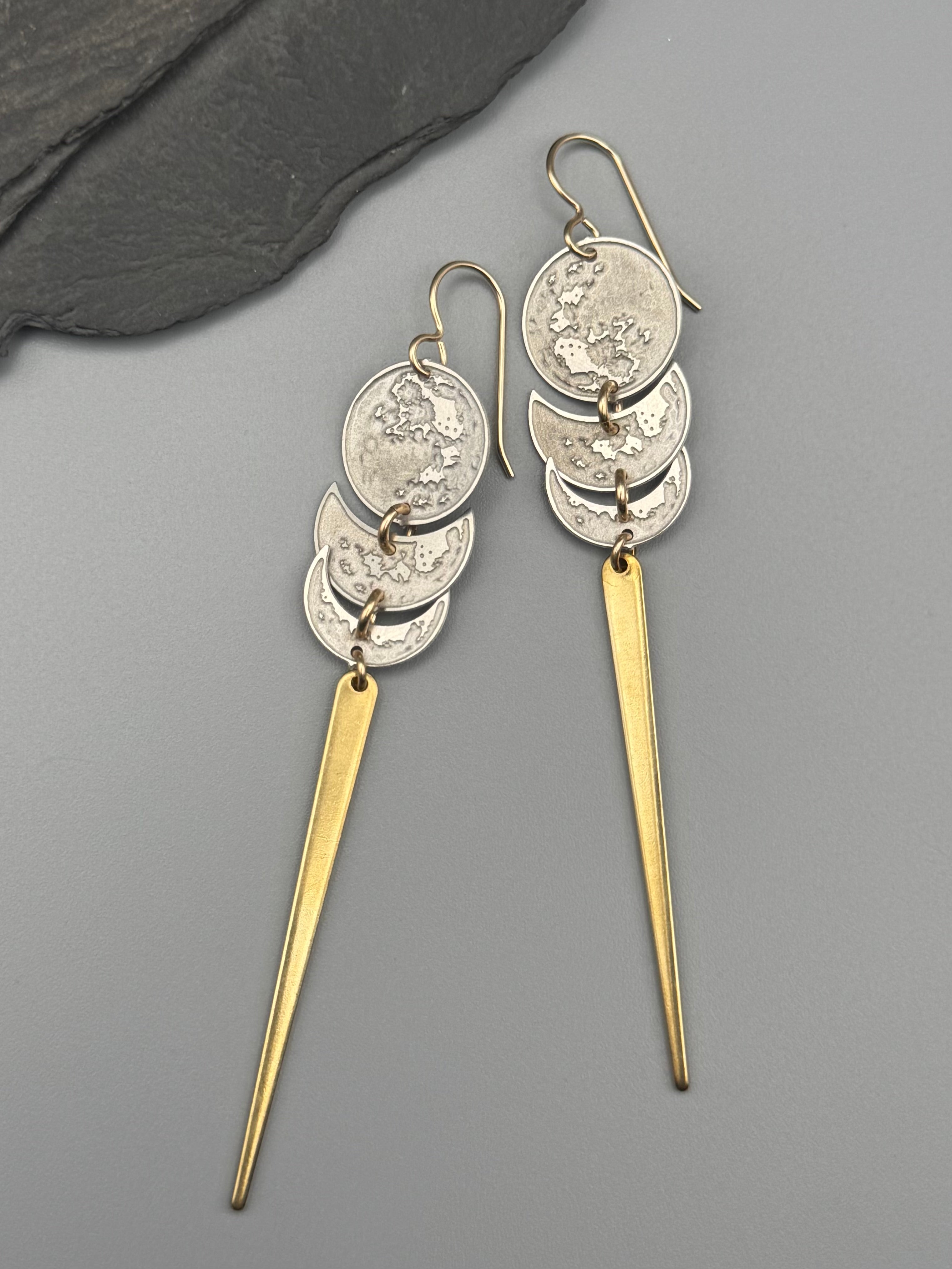 •MOON STACK• mixed metal dangle earrings