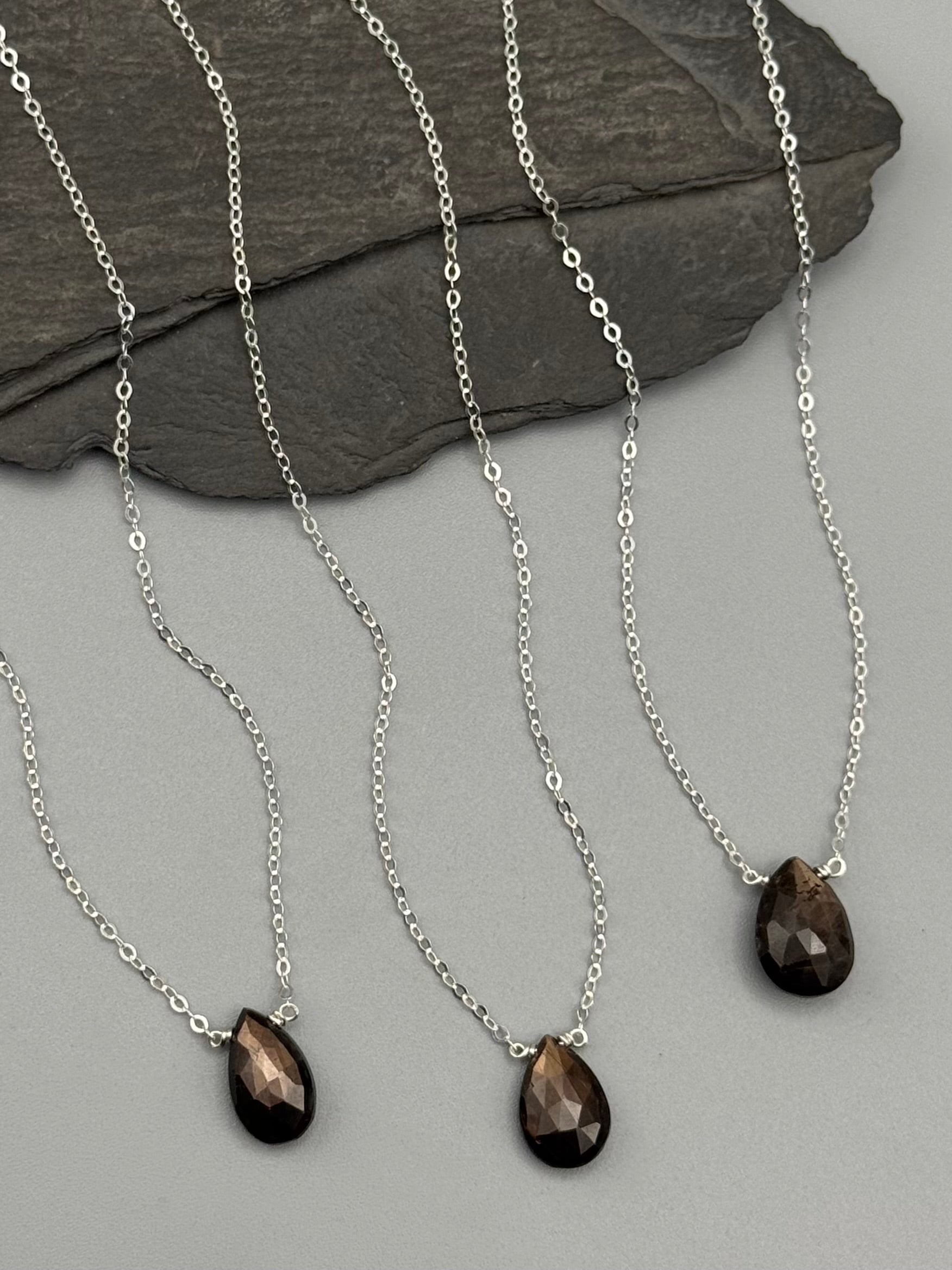 •STRAY• faceted dark chocolate moonstone teardrop + silver necklace (various lengths)