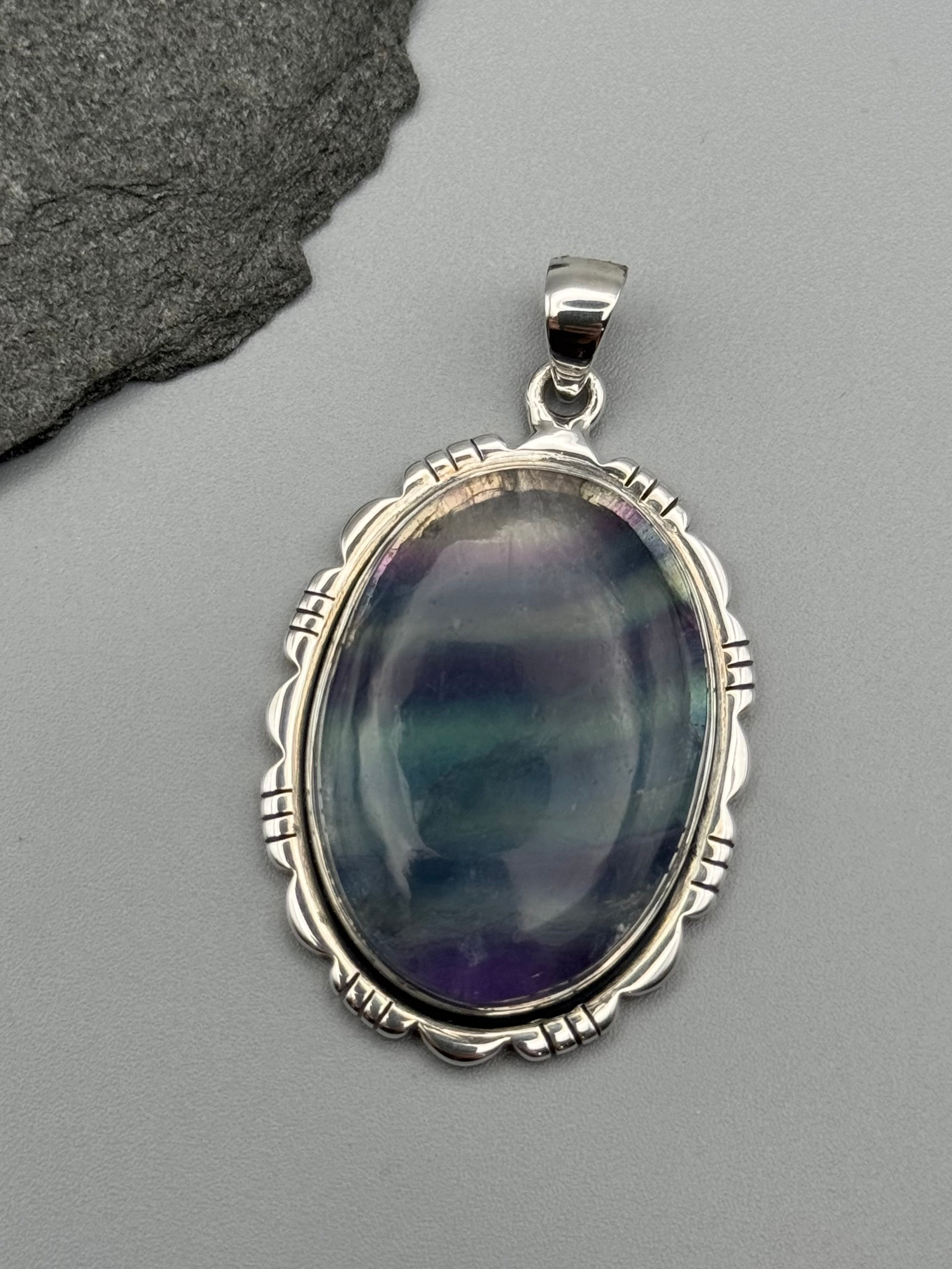 •FLUORITE - OVAL FRAME 4• sterling silver pendant