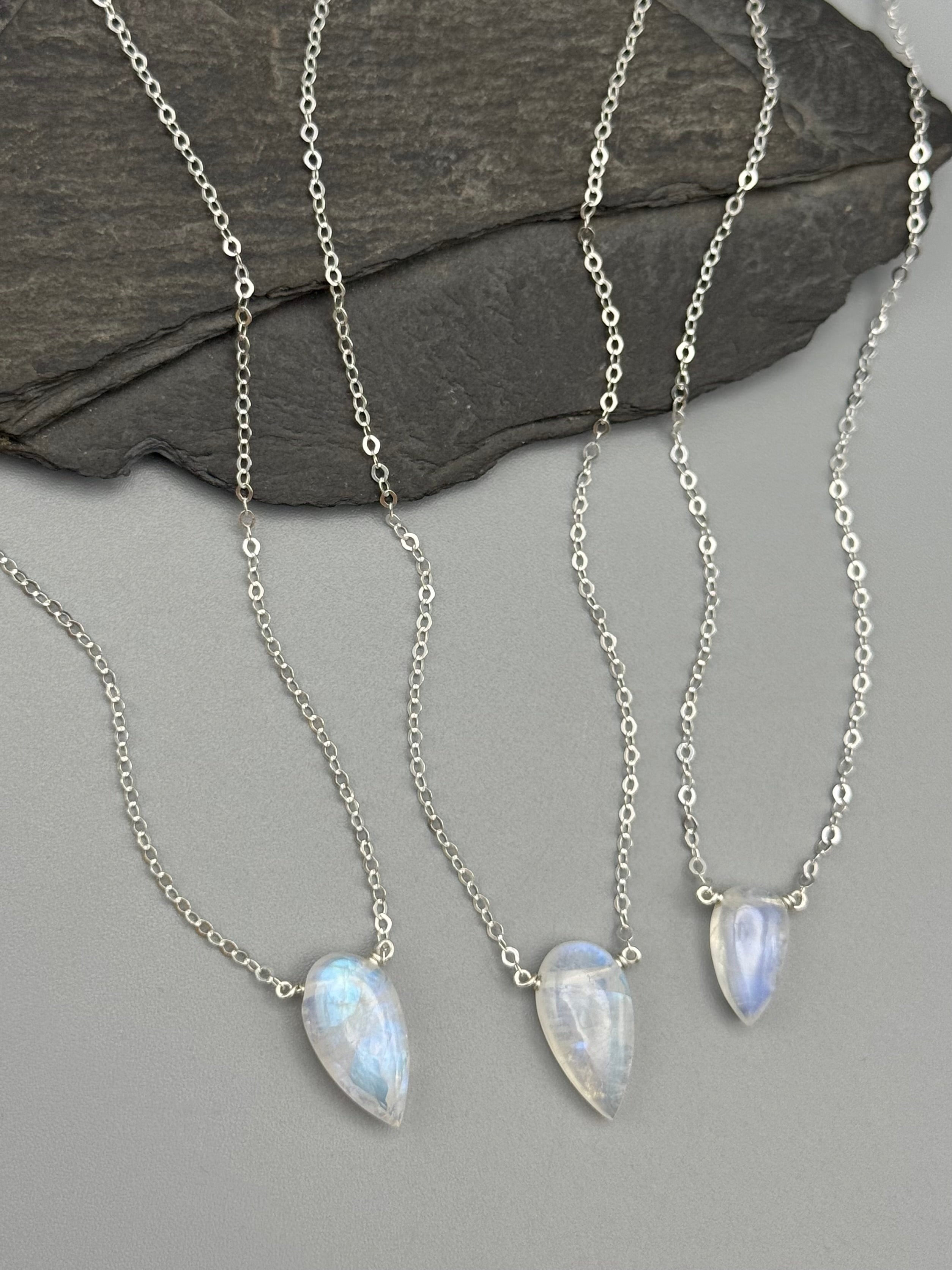 •STRAY• rainbow moonstone spear tear + silver necklace (various lengths)