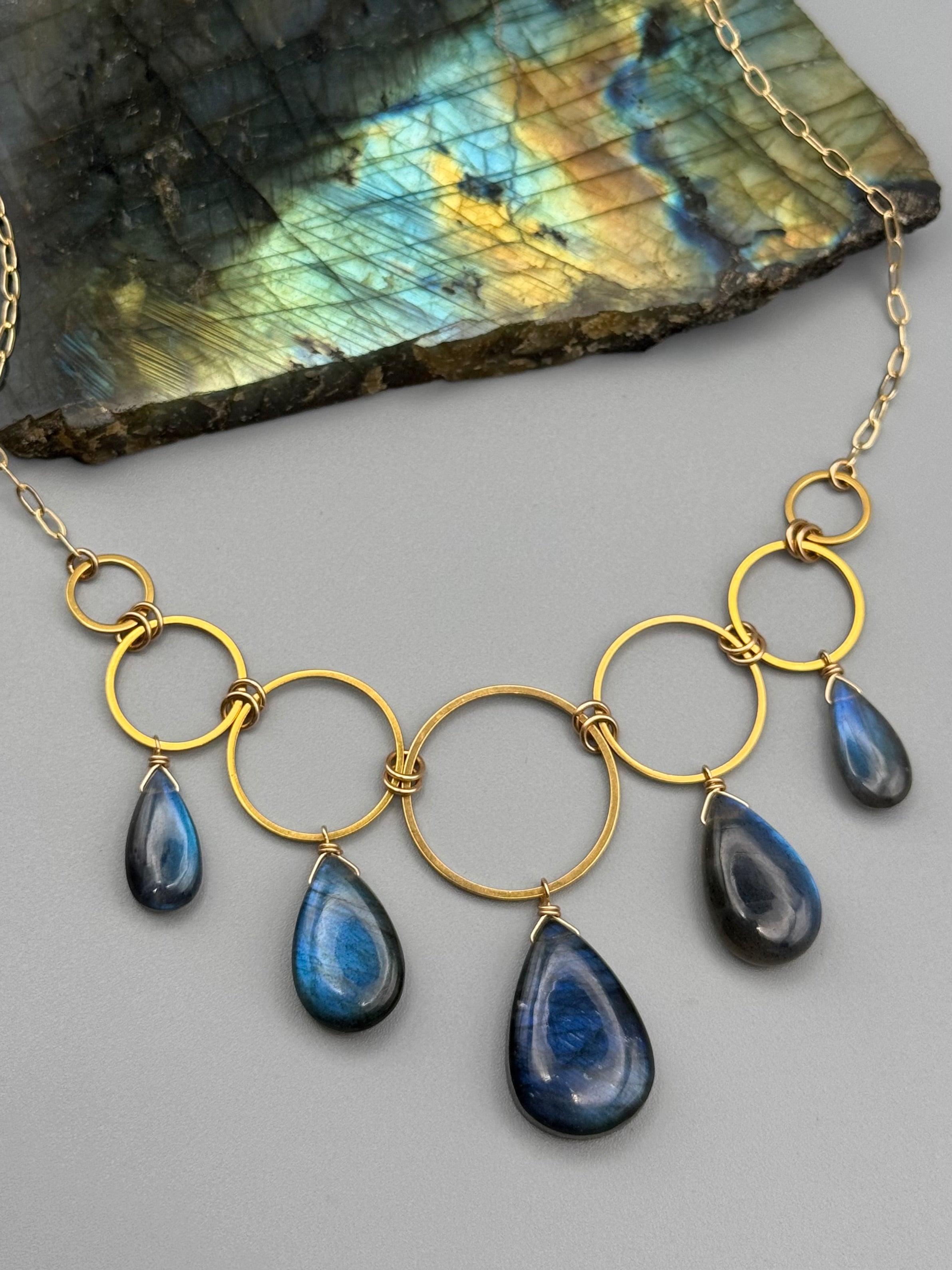 •UNION• labradorite tears + gold necklace (16"-18" long)
