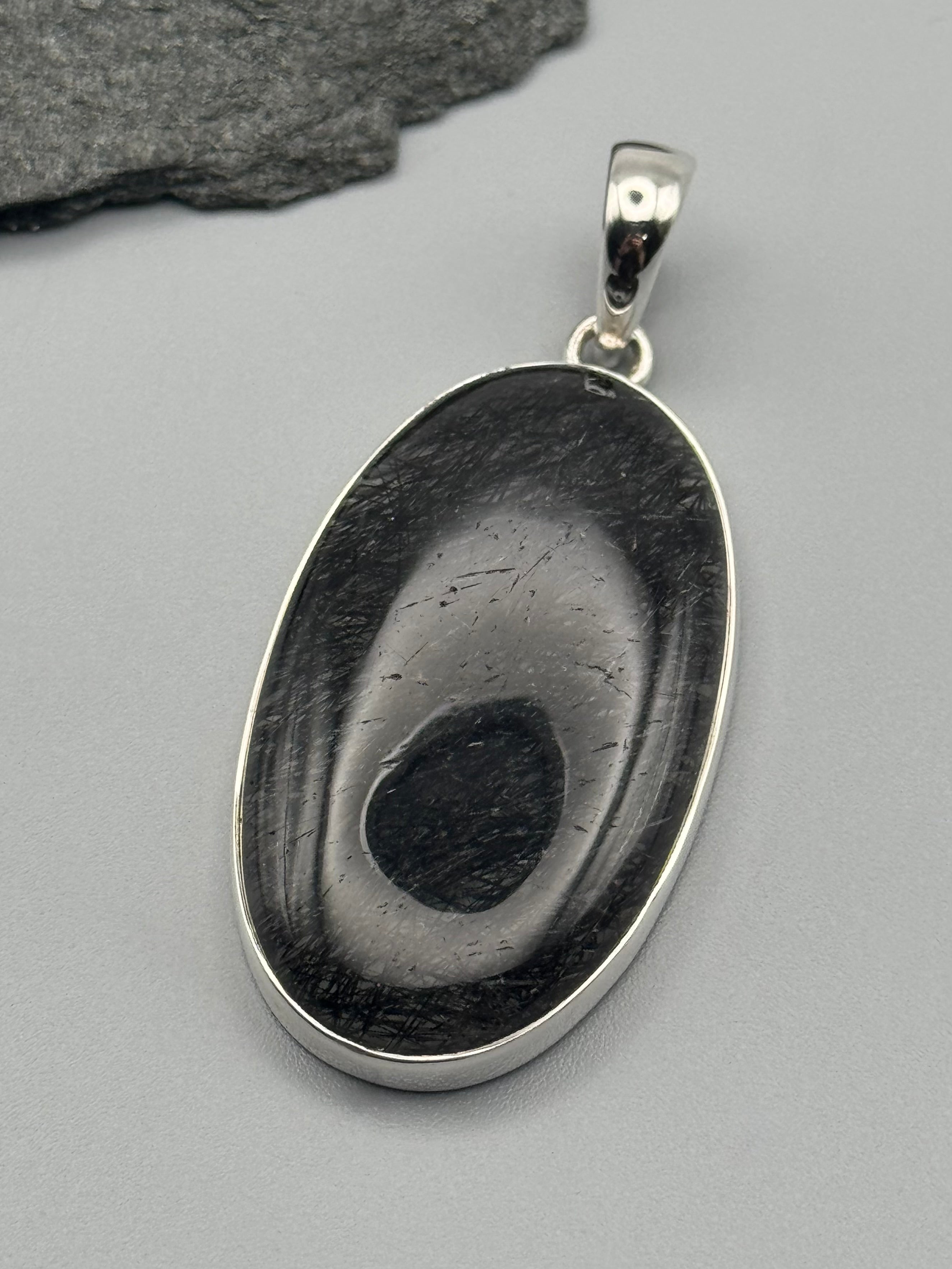 •TOURMALINATED QUARTZ - OVAL 2• sterling silver pendant