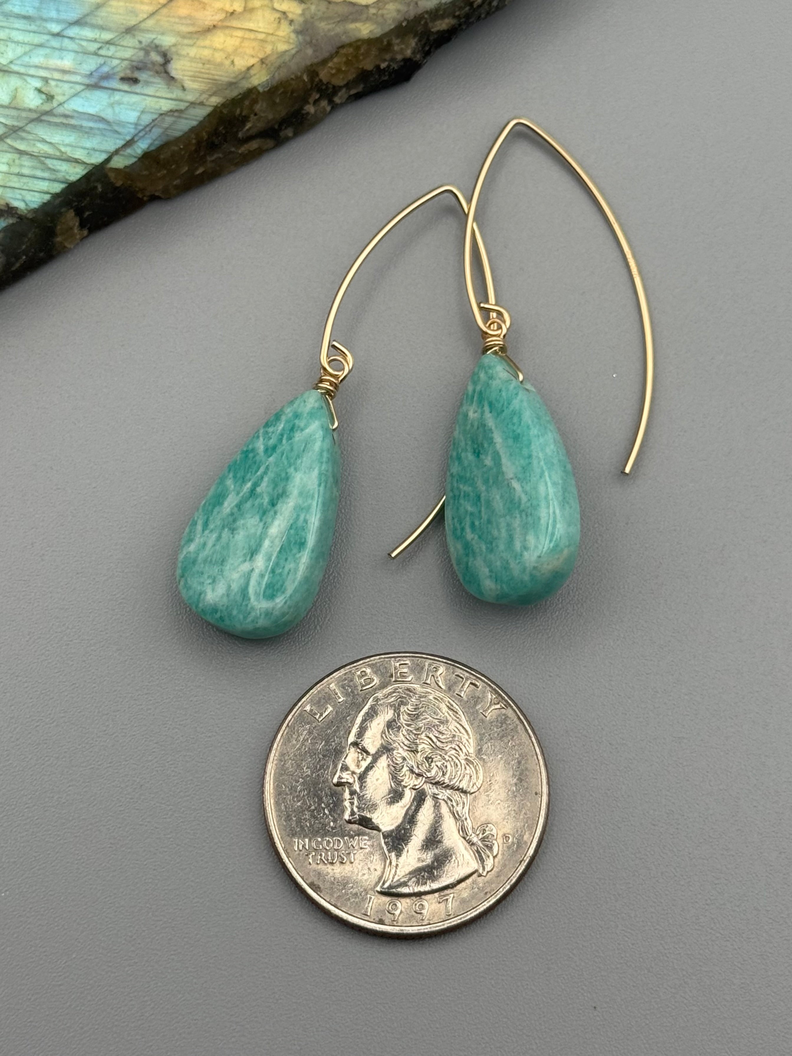 •STRAY• amazonite tear + gold earrings