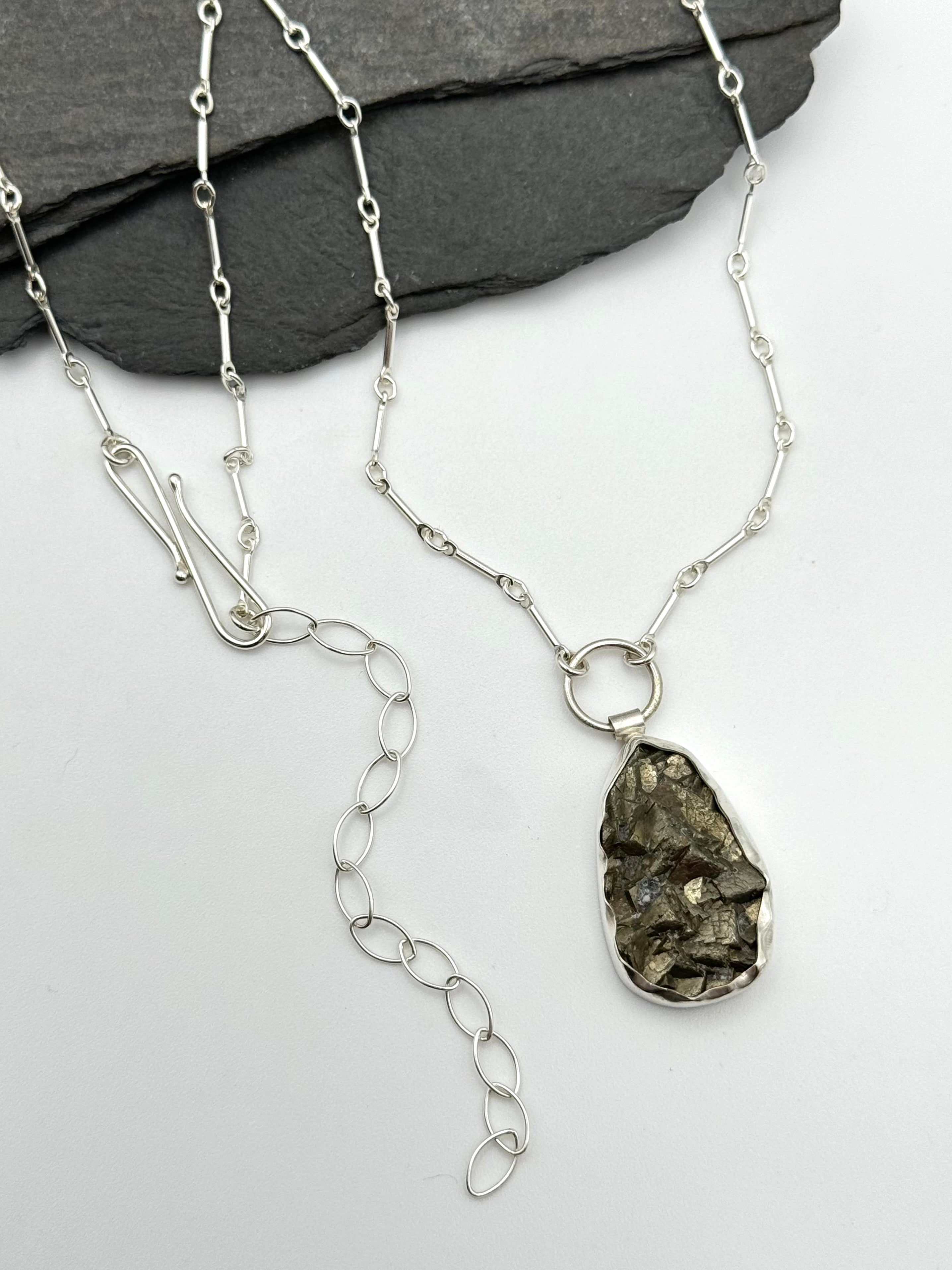 •SPIDER• pyrite + silver necklace (17"-20" long)