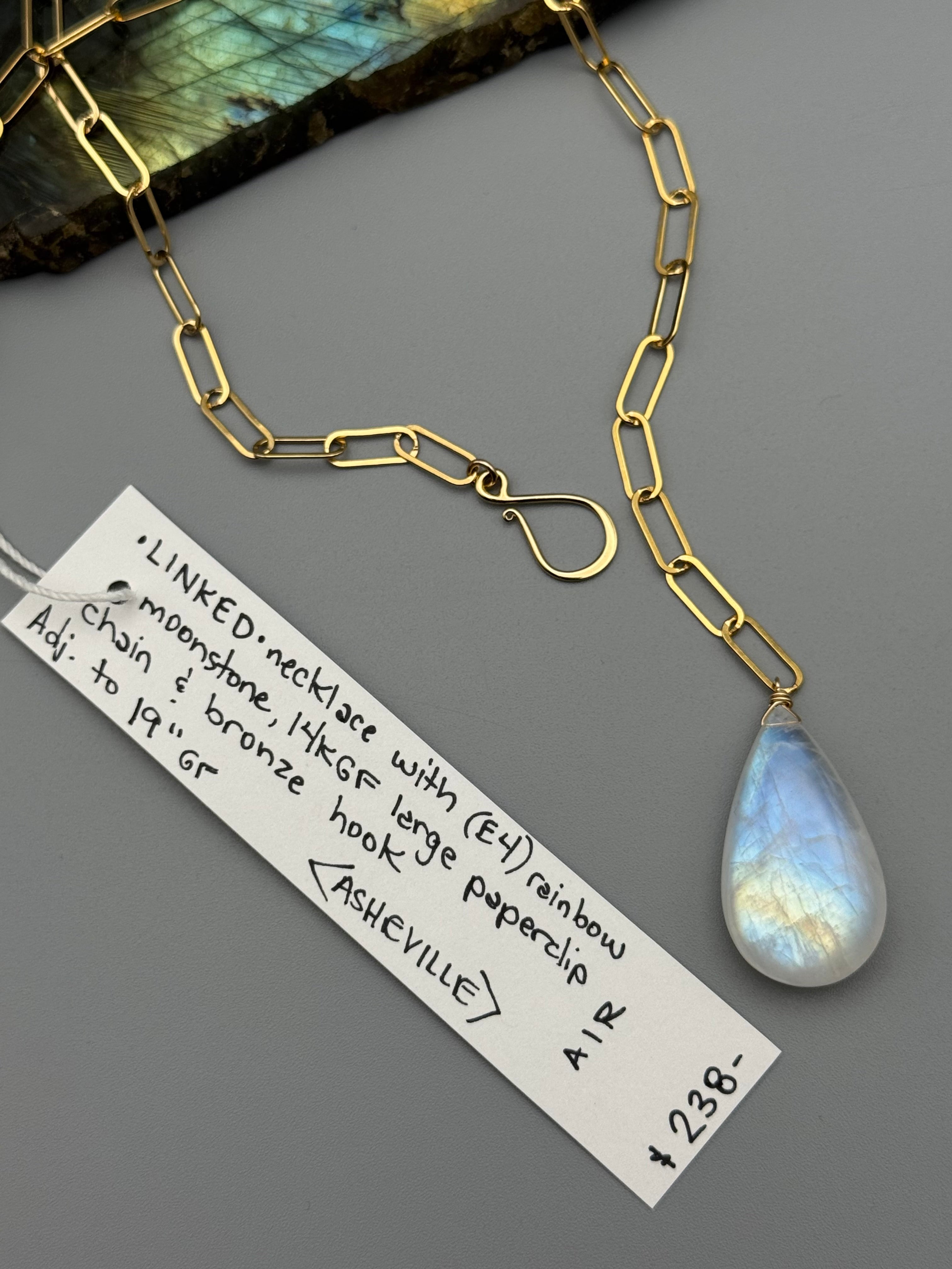•LINKED• rainbow moonstone + gold necklace (ADJ to 19")