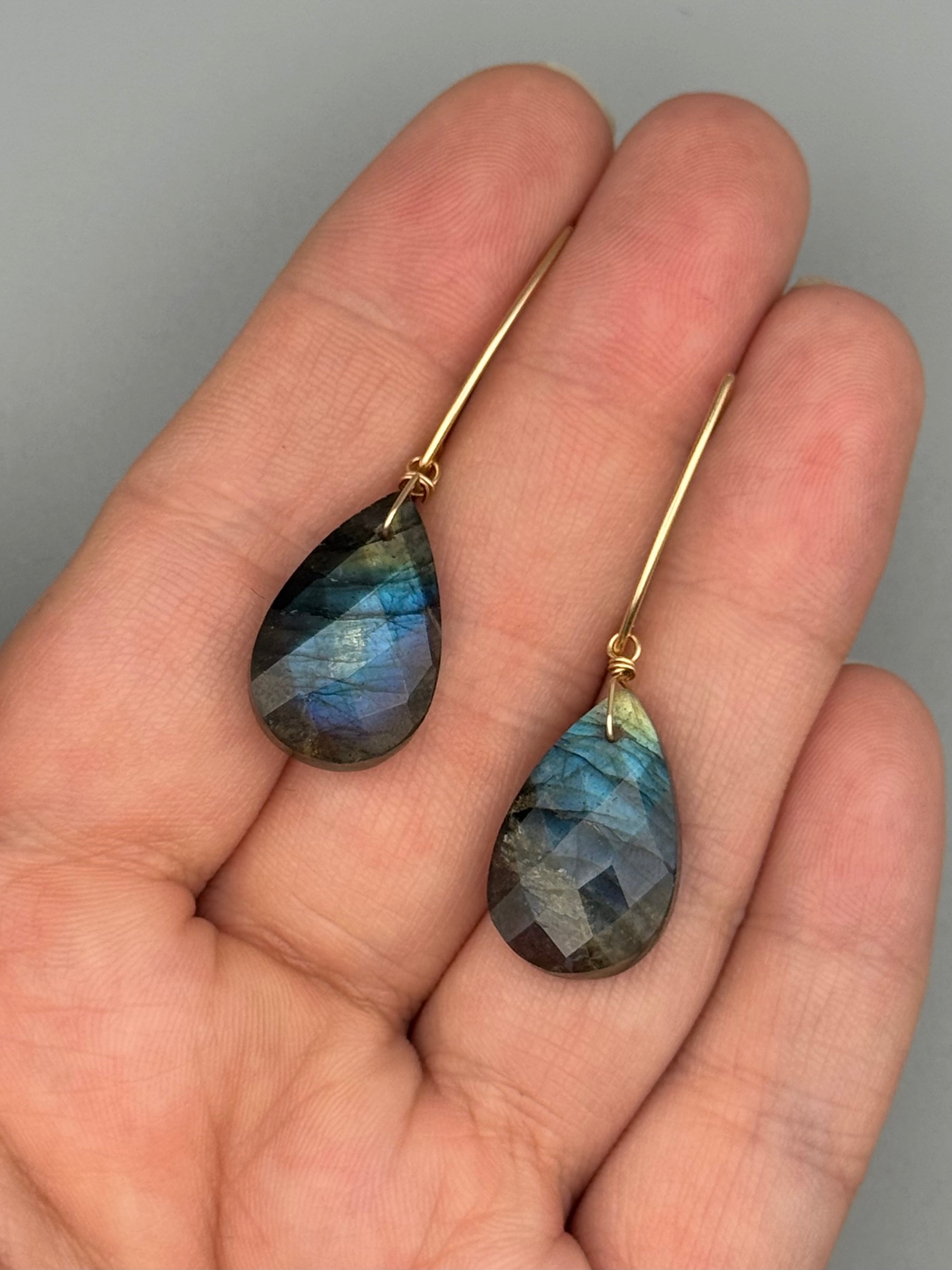 •STRAY• faceted labradorite tear + gold earrings