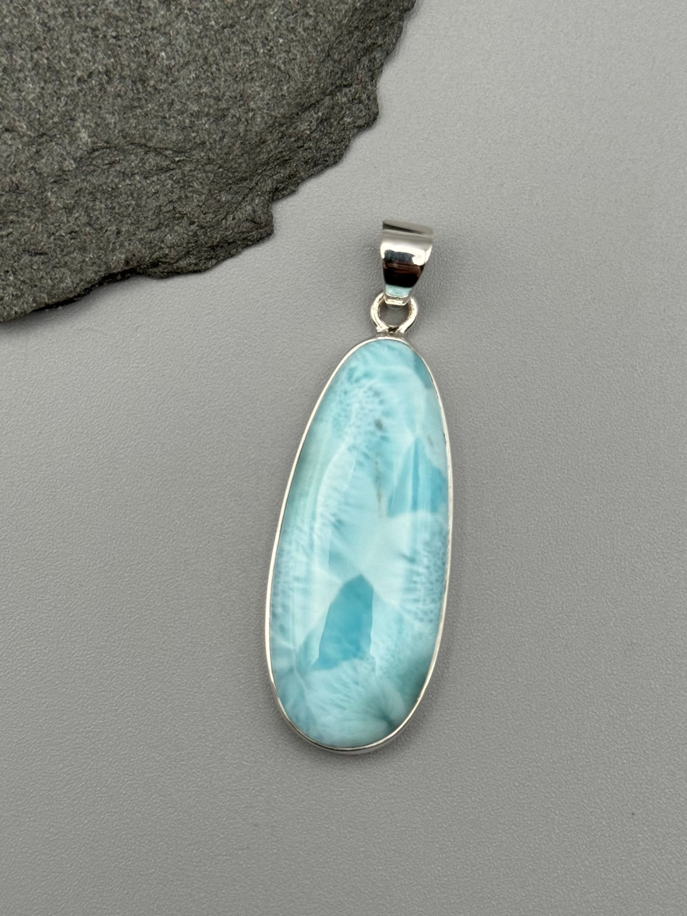 •LARIMAR - ELONGATED OVAL• sterling silver pendant
