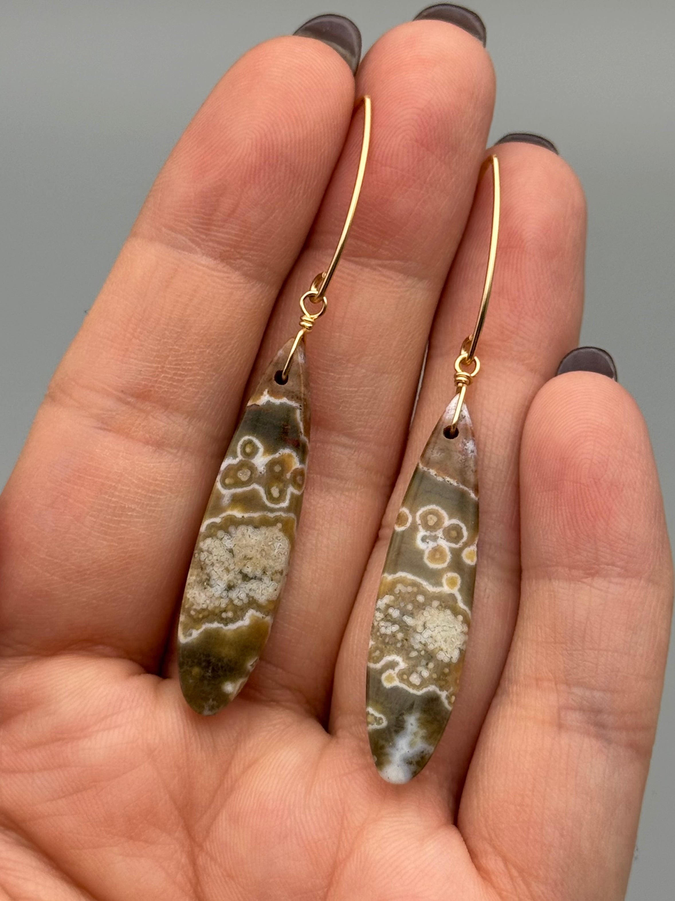 •STRAY• ocean jasper tear + gold earrings