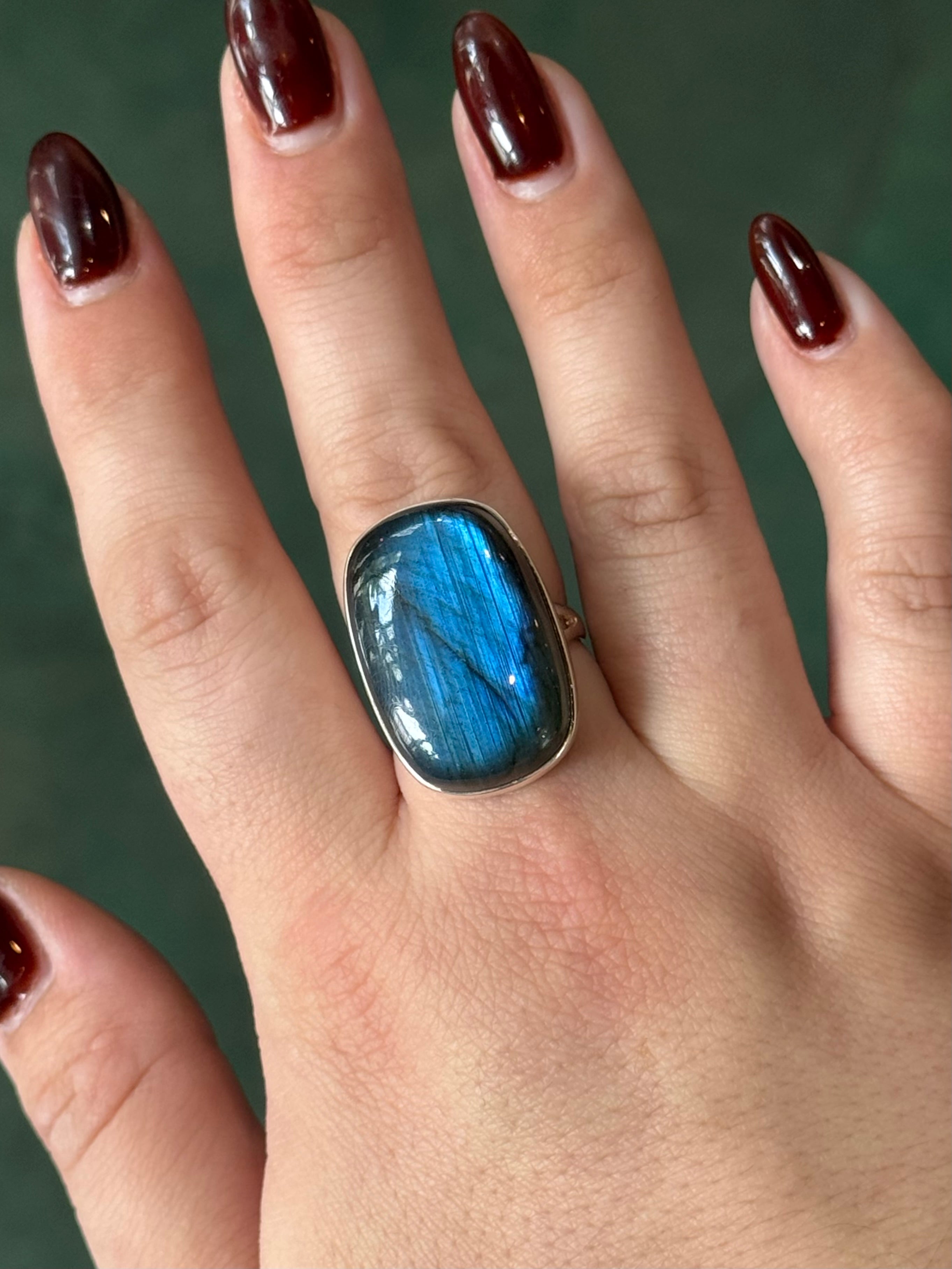 •LABRADORITE - SOFT SQUARE• sterling silver ring (size 9)