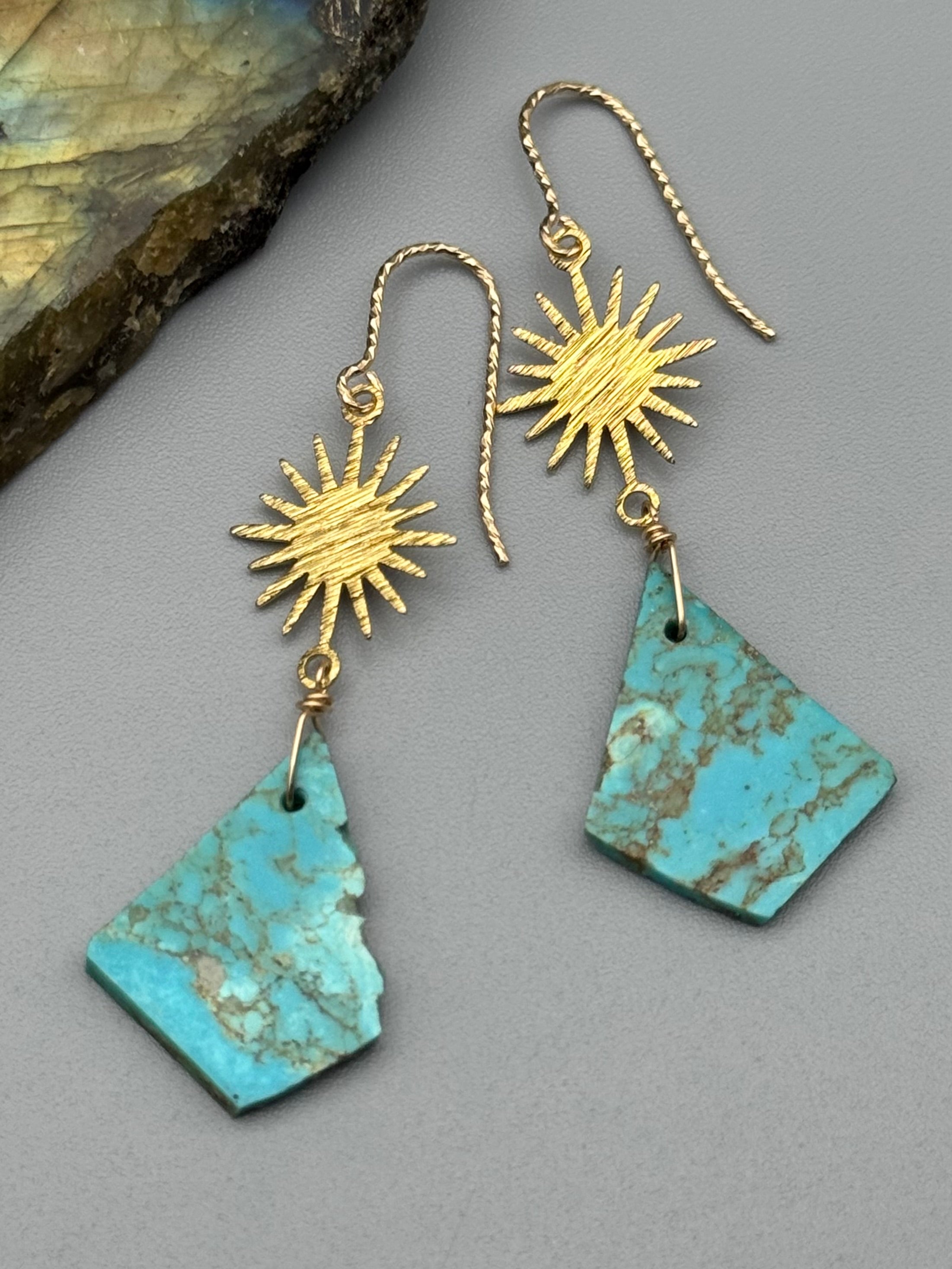 •LUZ• turquoise slab + gold earrings