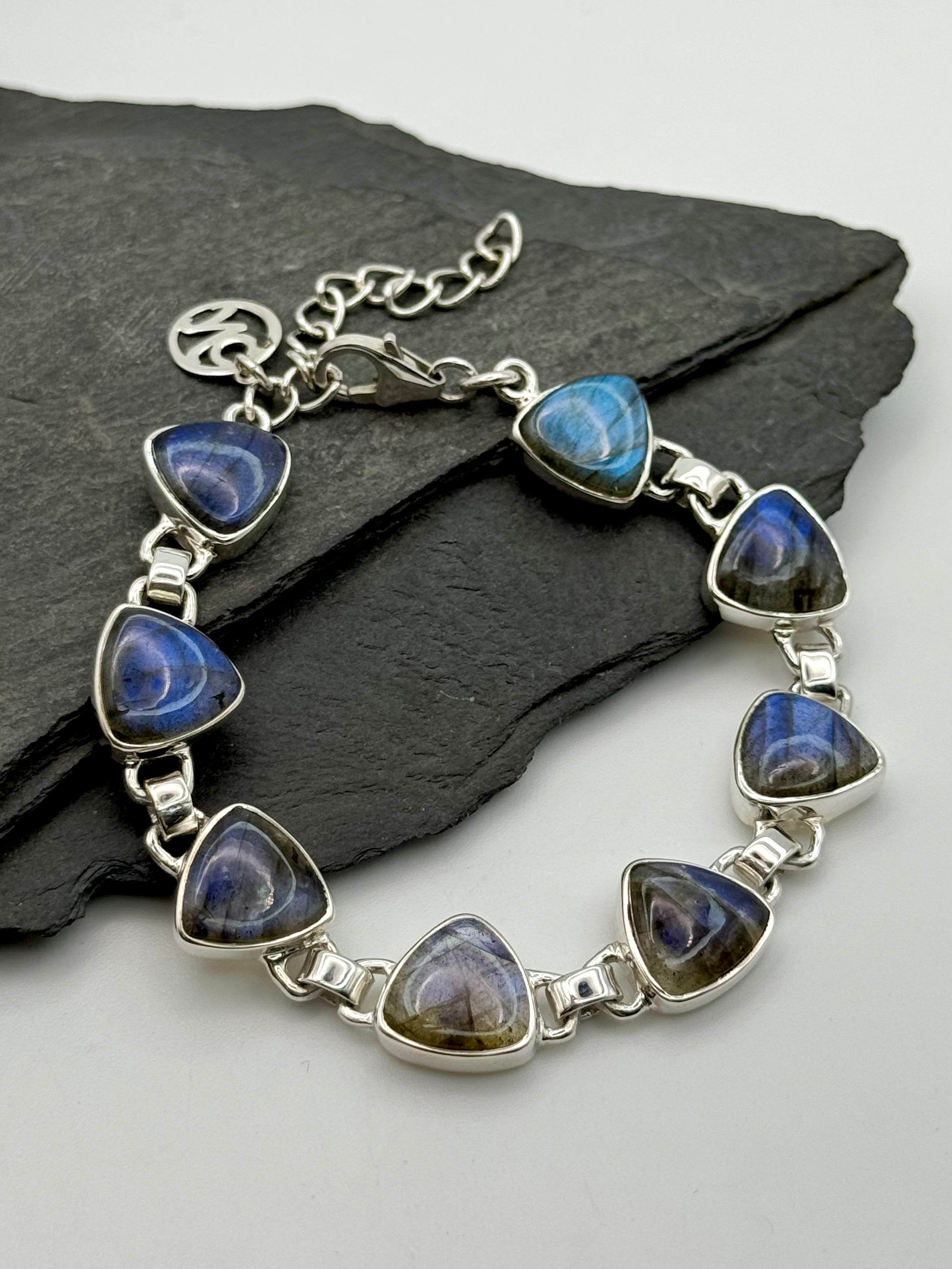 •LABRADORITE SOFT TRIANGLES• multi-stone + silver bracelet (6.5"-7.5")