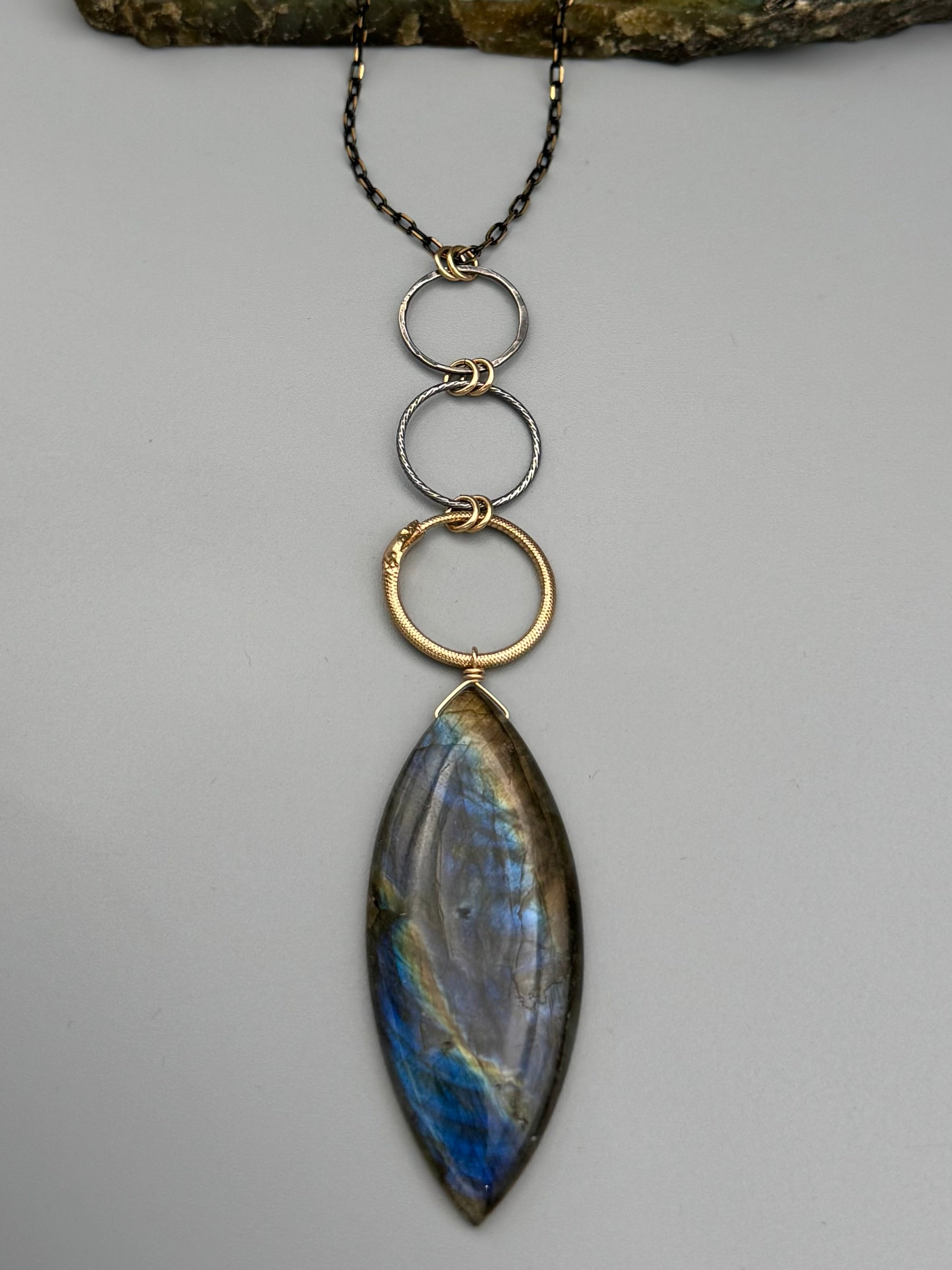 •NĀGA• labradorite marquise + mixed metal necklace (26"-28" long)