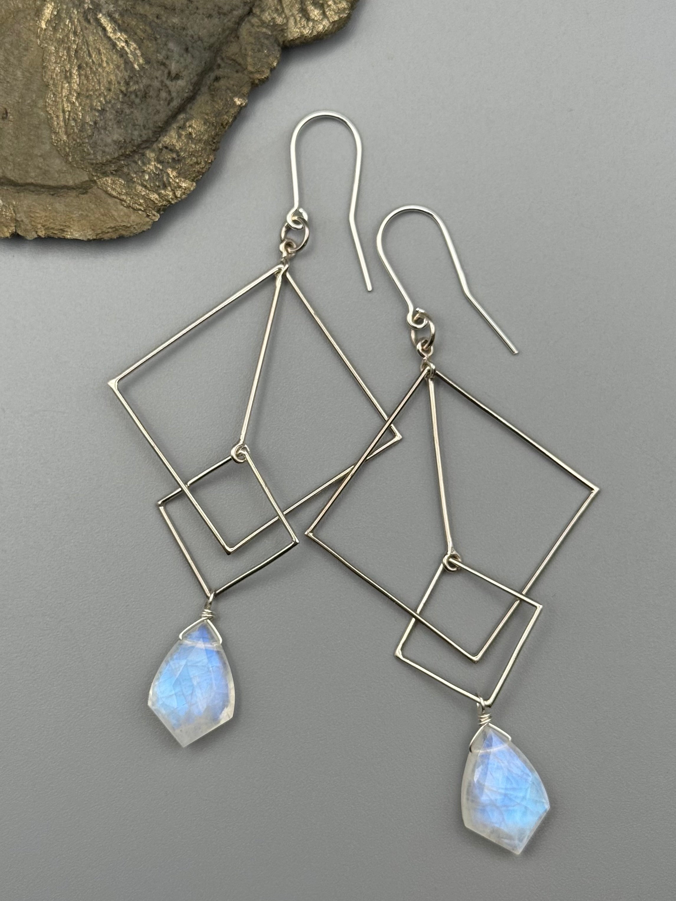 •LYRA• rainbow moonstone sparrow + silver earrings