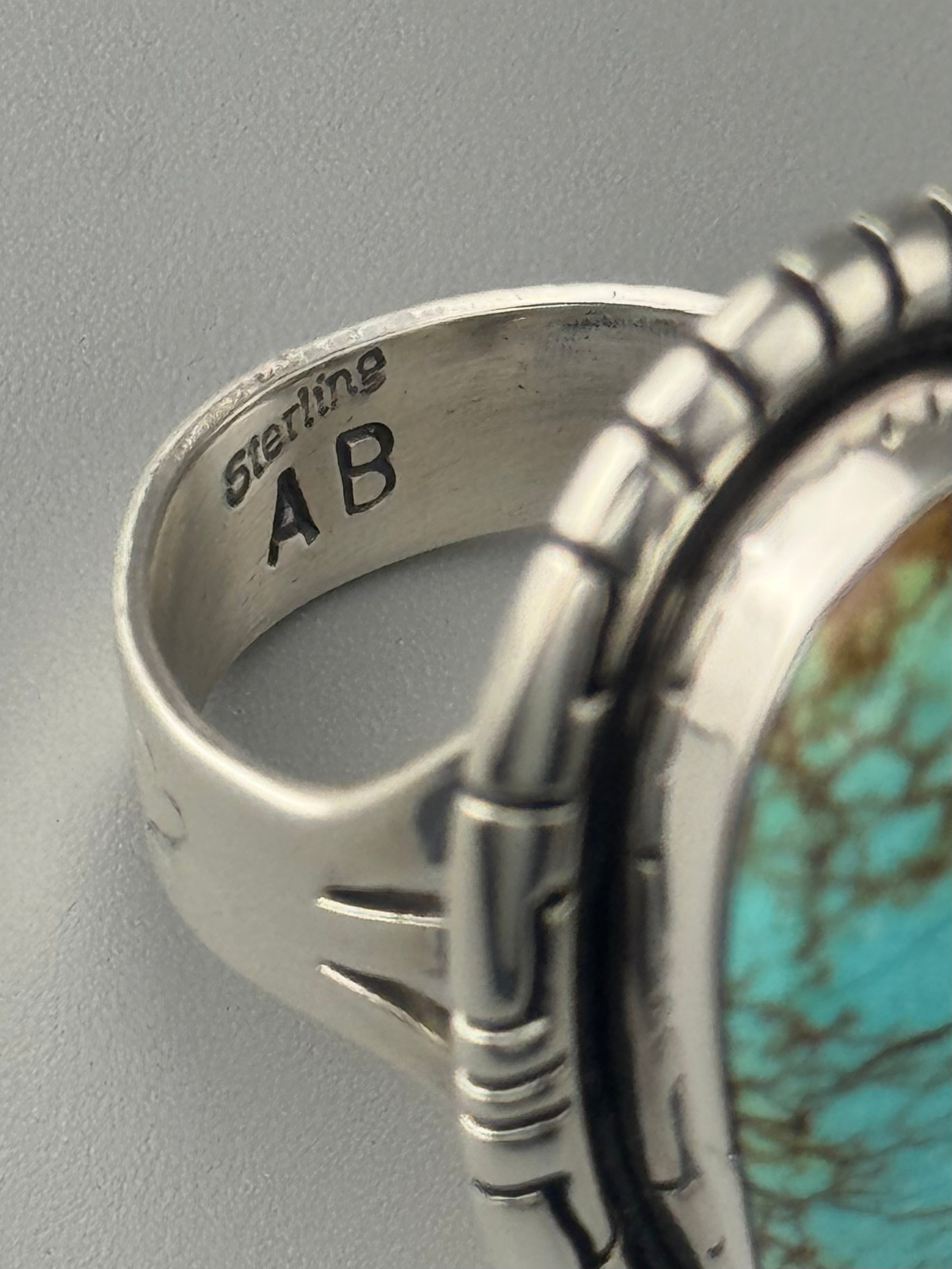 •#8 NEVADA TURQUOISE - STORM• Navajo silver ring (size 8)