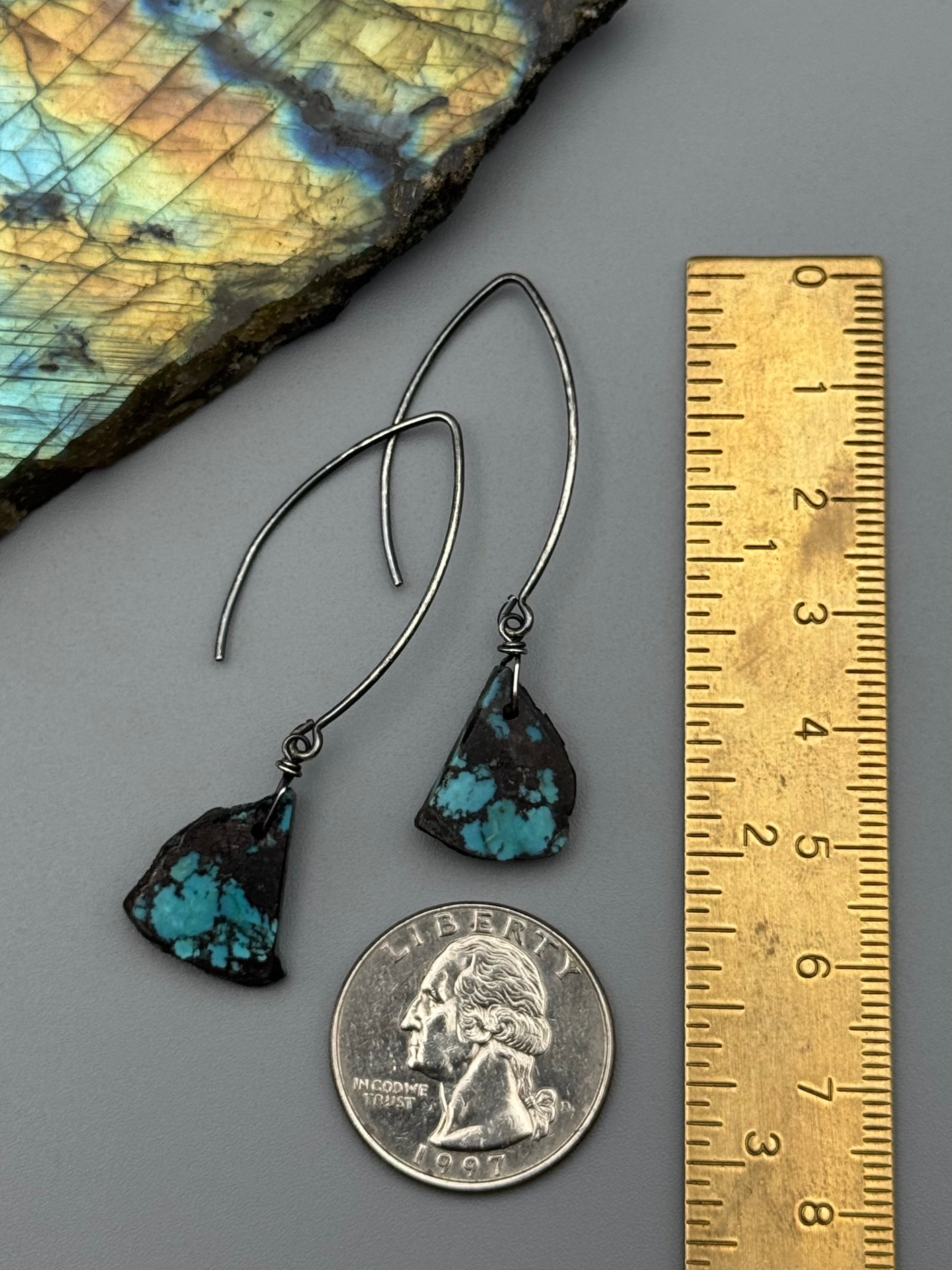 •STRAY• turquoise slab + silver earrings