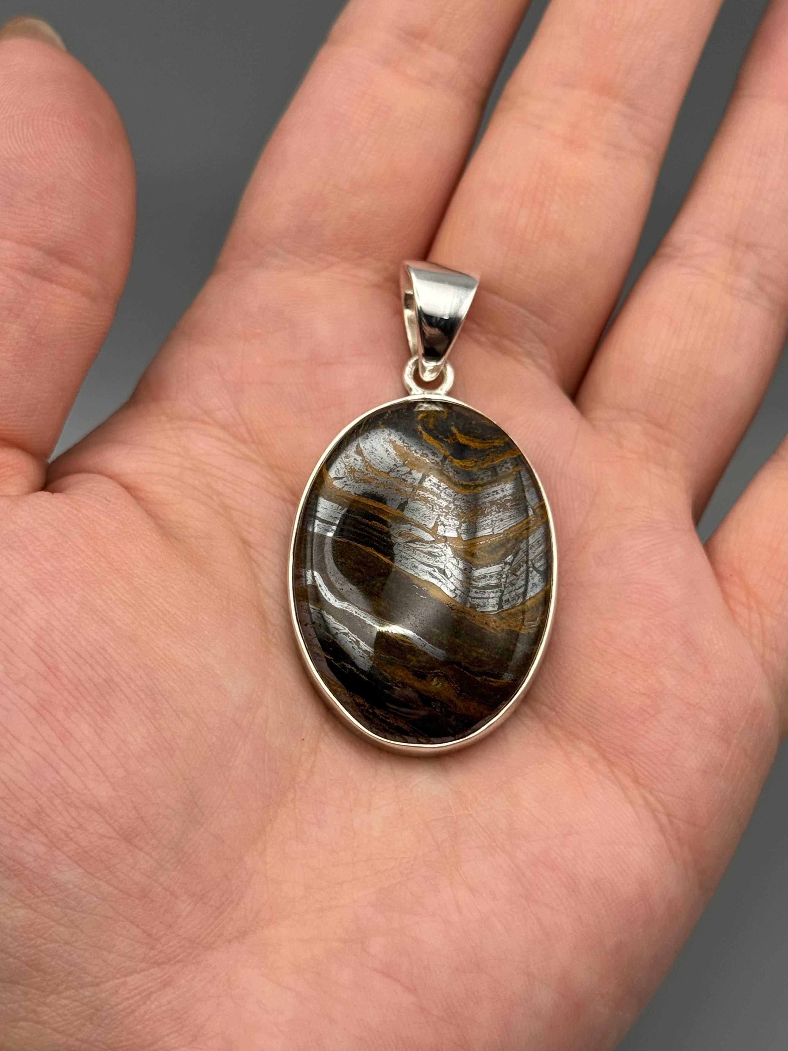 •TIGER IRON - OVAL 1• sterling silver pendant