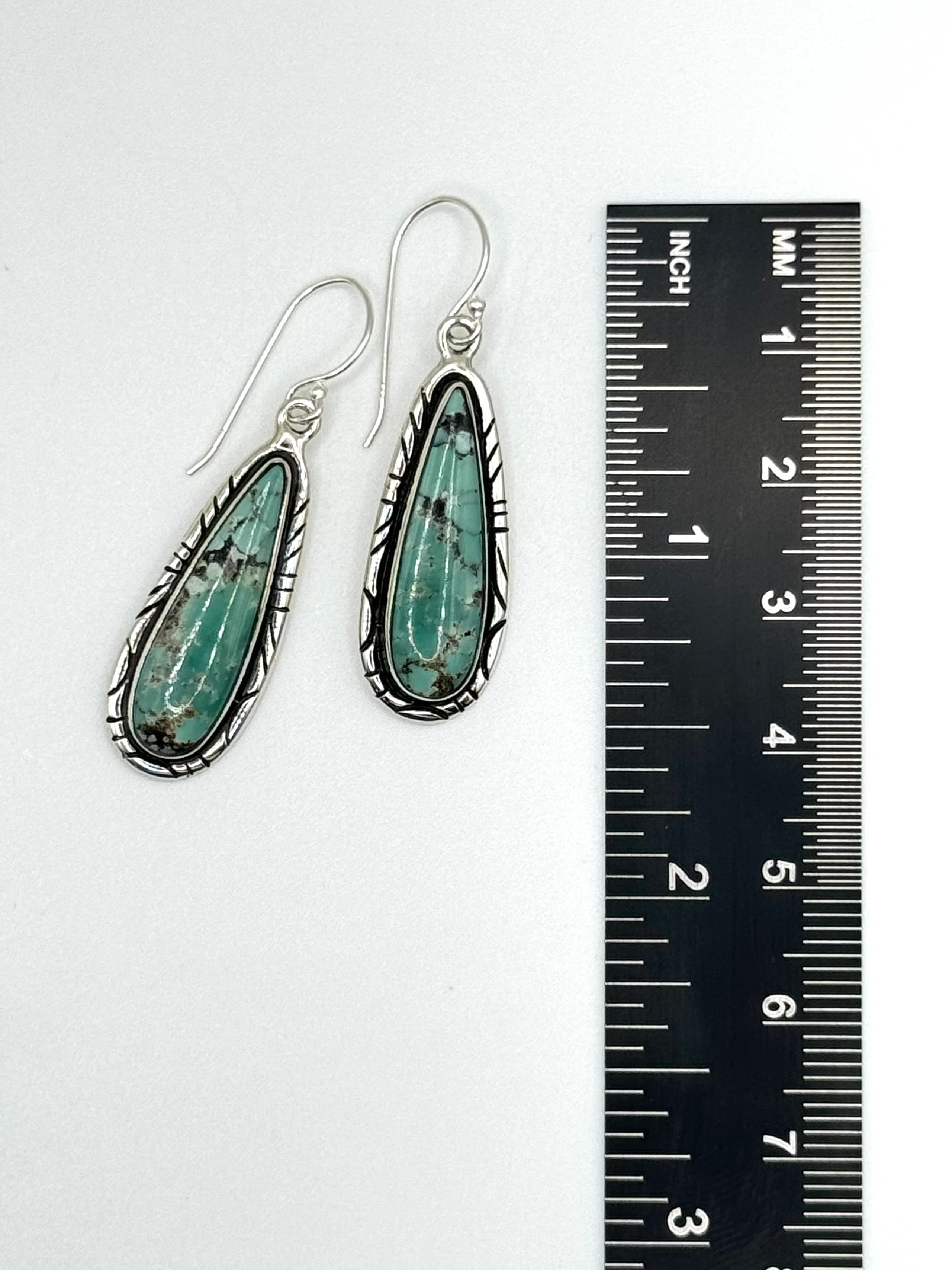 •CHINESE TURQUOISE TEARDROP• Navajo silver dangle earrings