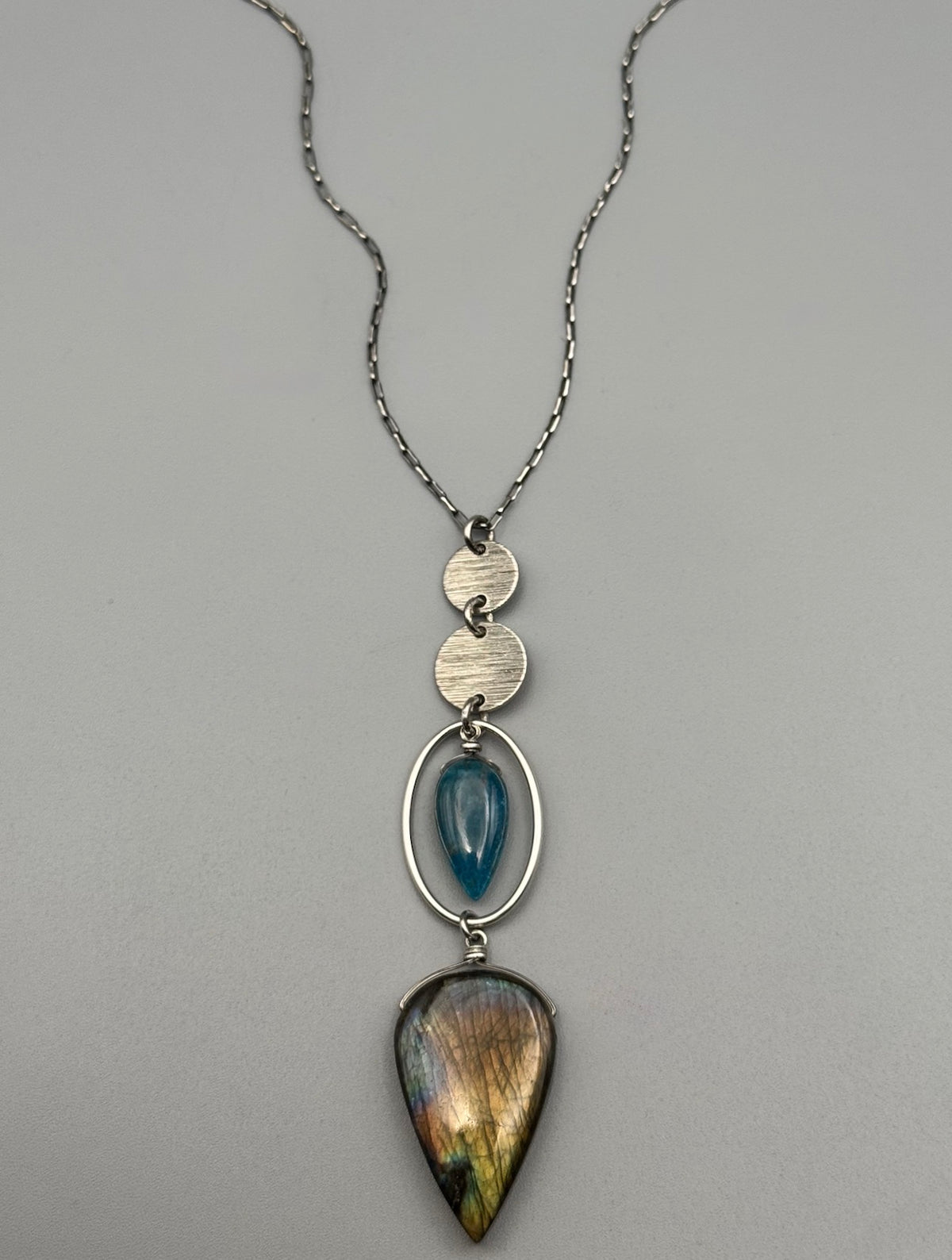 •NYX• labradorite + apatite silver necklace (17"-19" long)