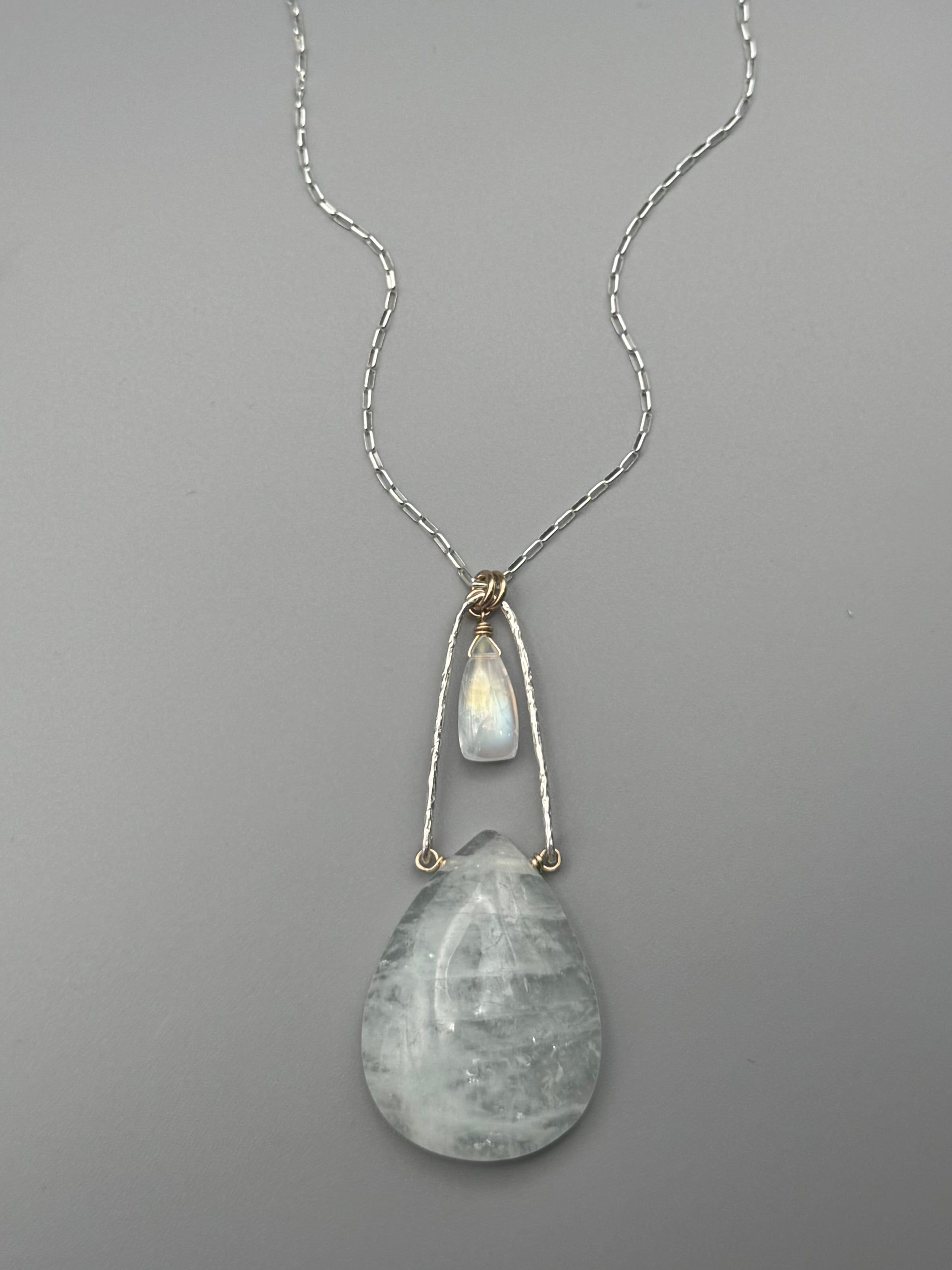 •INVOKE• rainbow moonstone + aquamarine mixed metal necklace (26"-28" long)