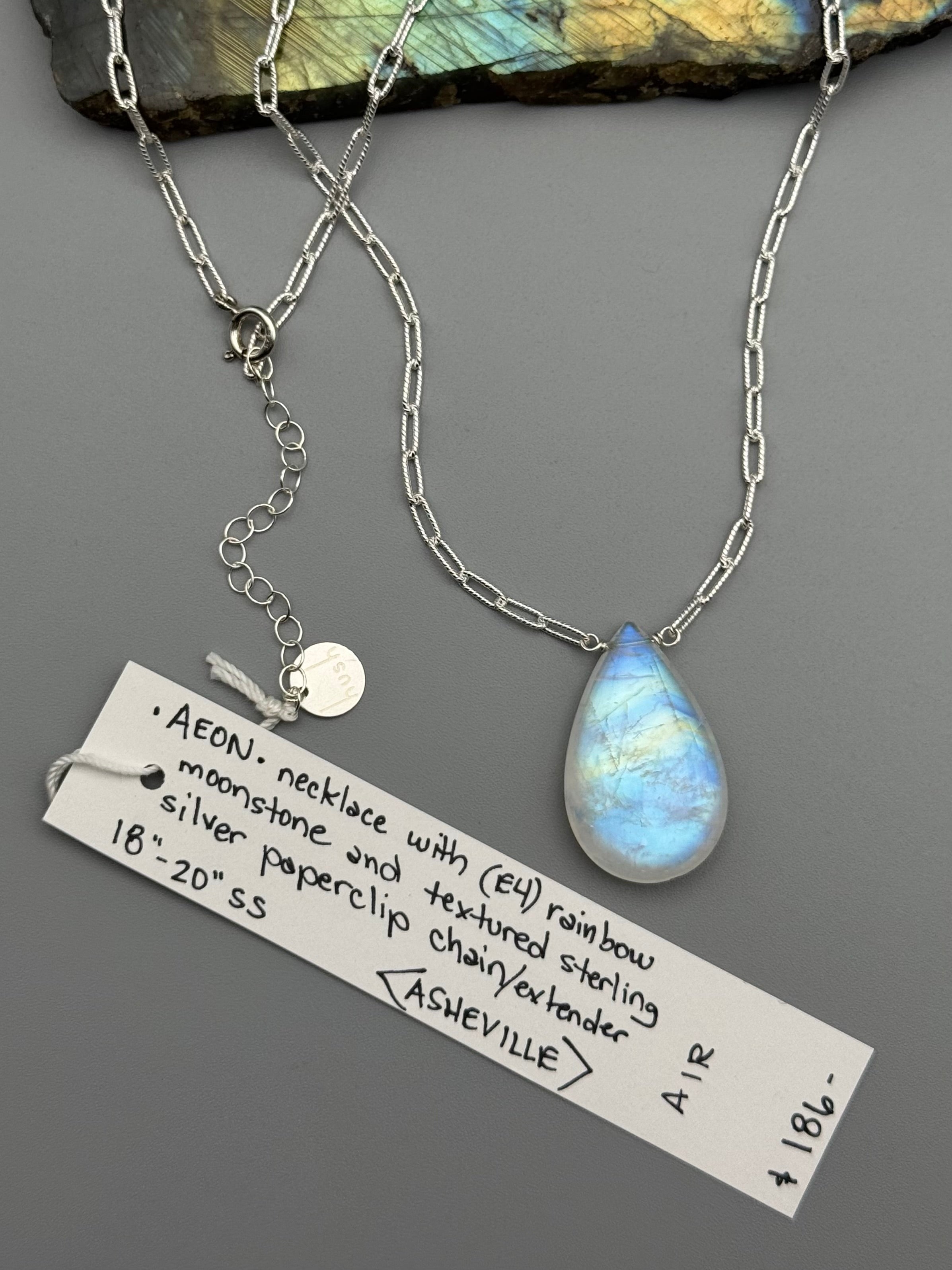 •AEON• rainbow moonstone + silver necklace (18"-20" long)