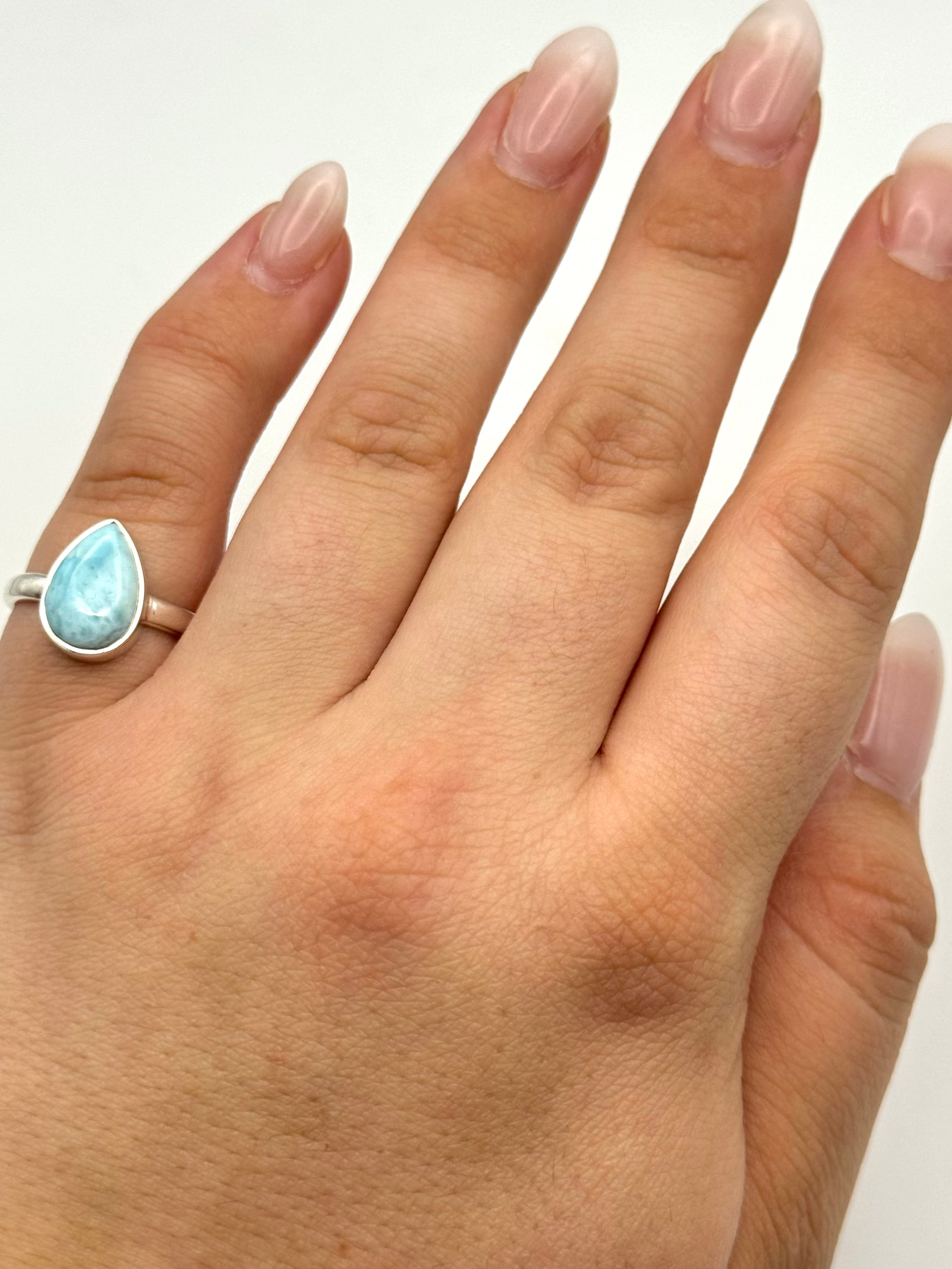 •LARIMAR - MEDIUM TEARDROP• silver ring (size 6.25)