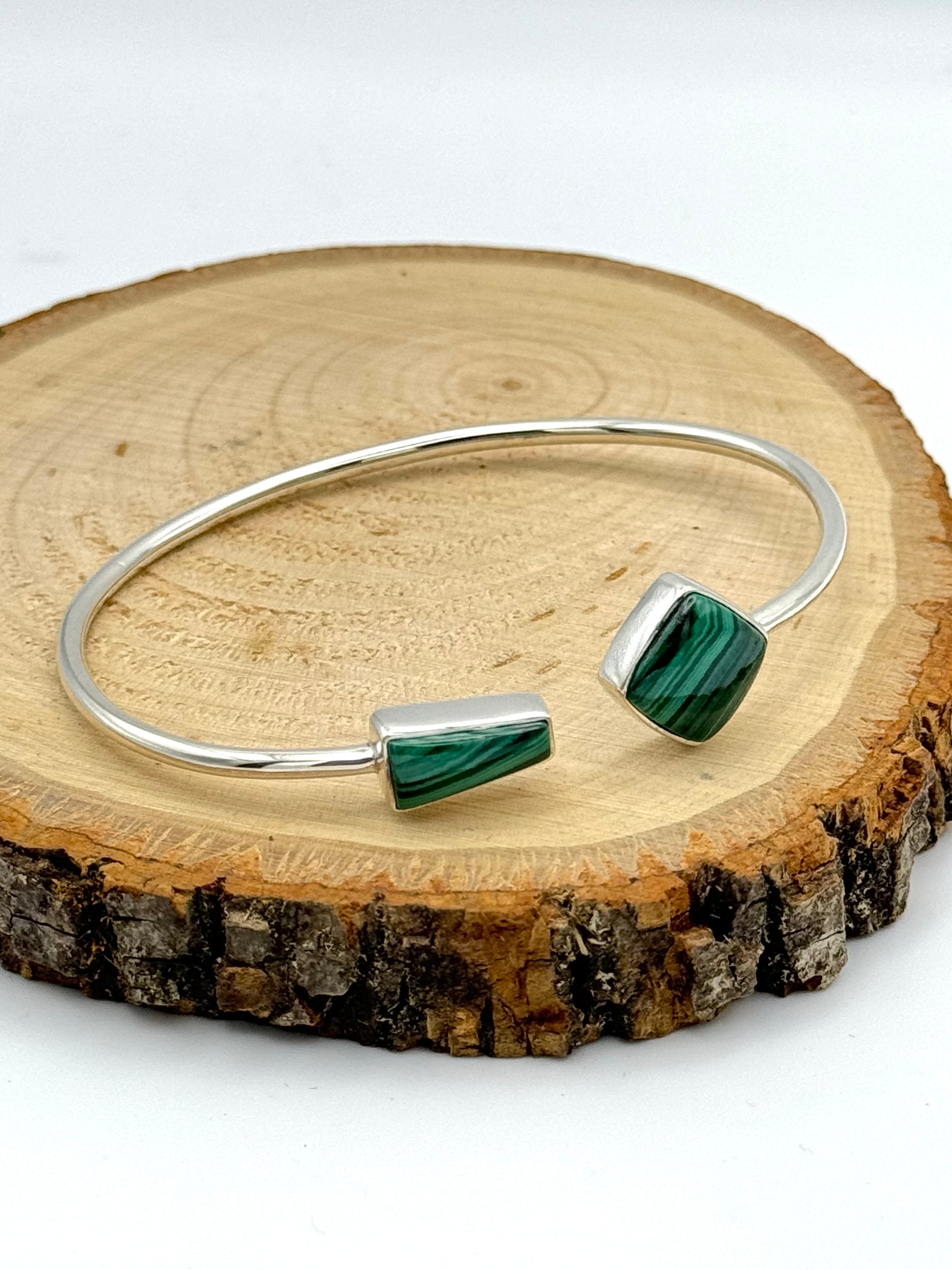 •PORTAL + DIAMOND• malachite + silver twist-on cuff bracelet