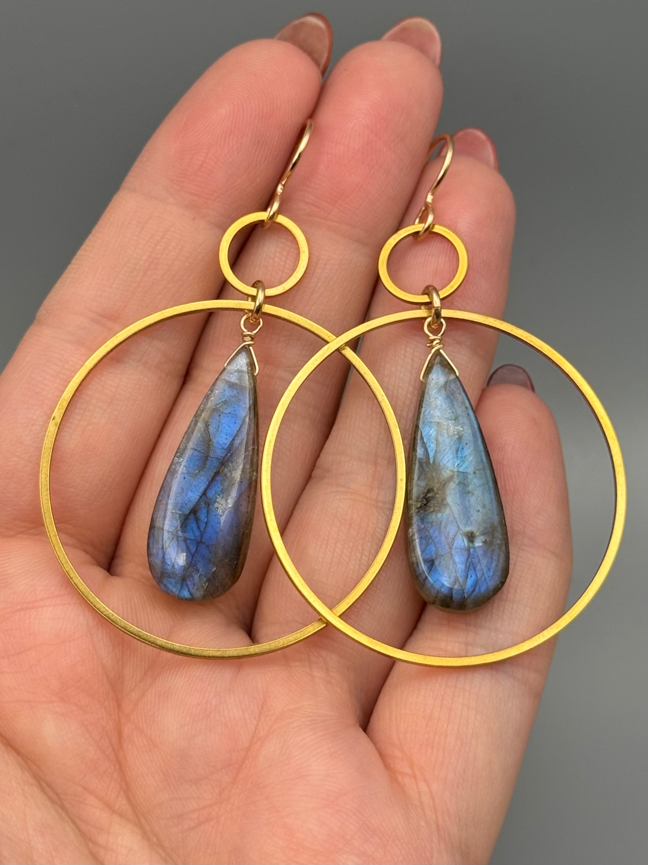 •EQUA-LUNA• labradorite tear + gold earrings