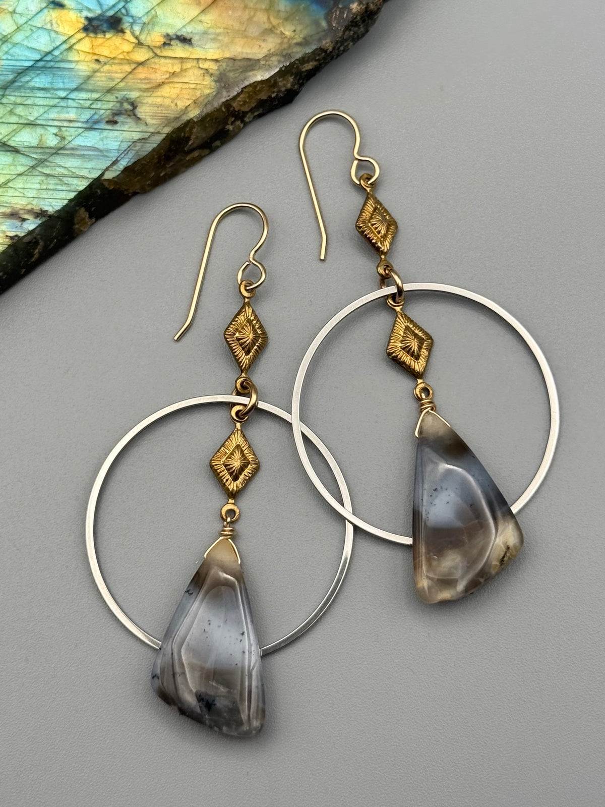 •AGATHA SWING• dendritic opal wing + mixed metal earrings