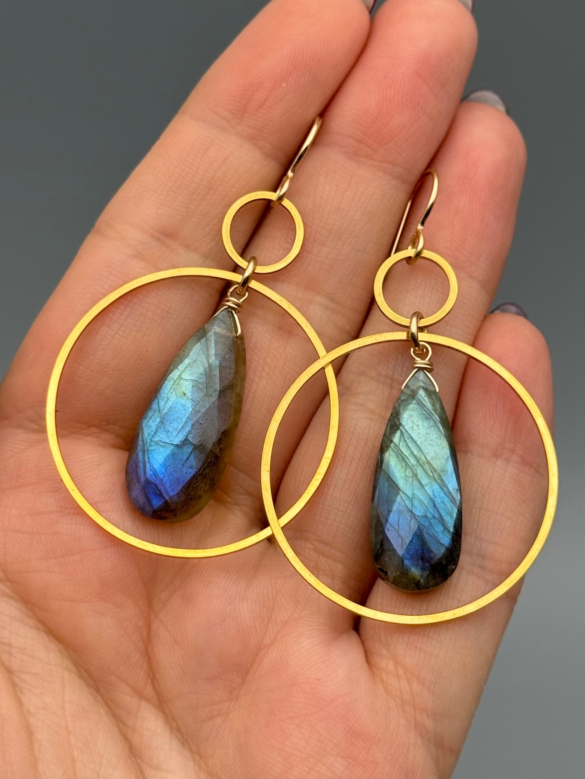 •EQUA LUNA• labradorite tear + gold earrings