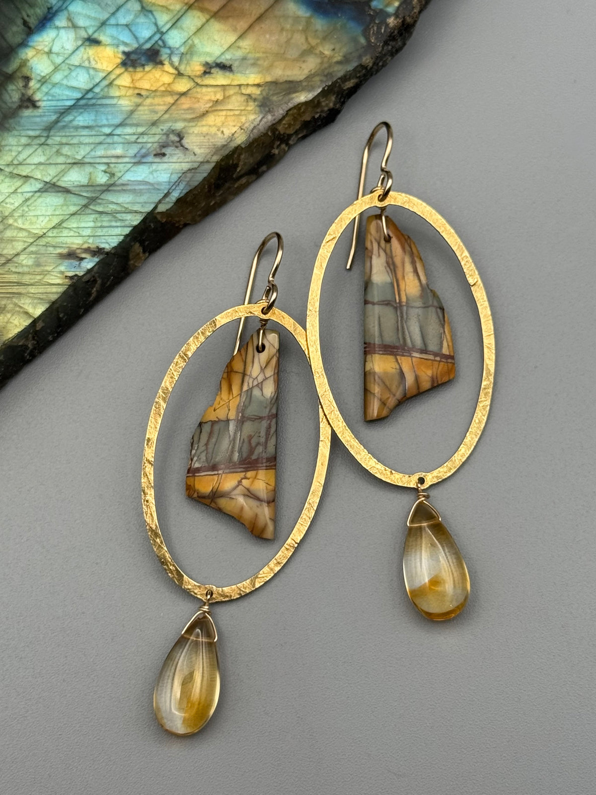 •LUNA• red creek jasper + citrine gold earrings