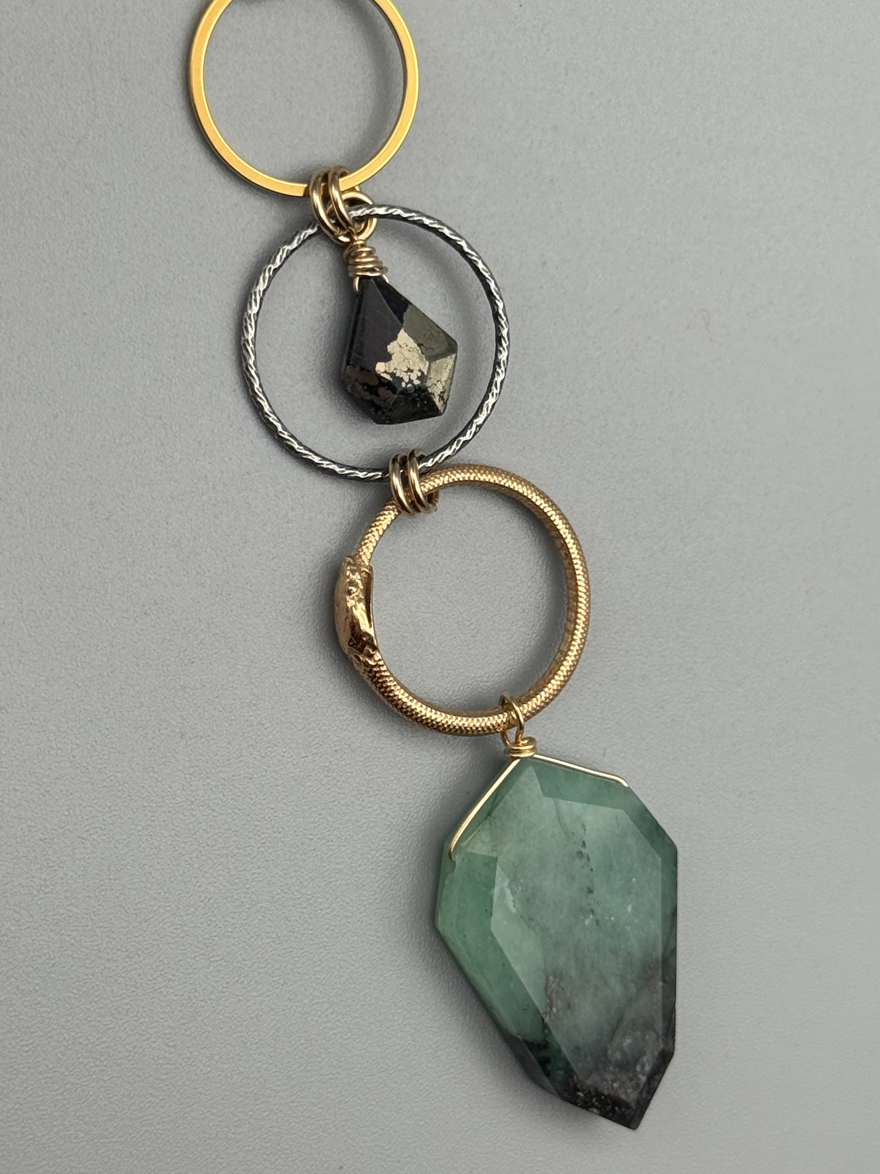 •NĀGA• pyrite + emerald mixed metal necklace (26"-28" long)