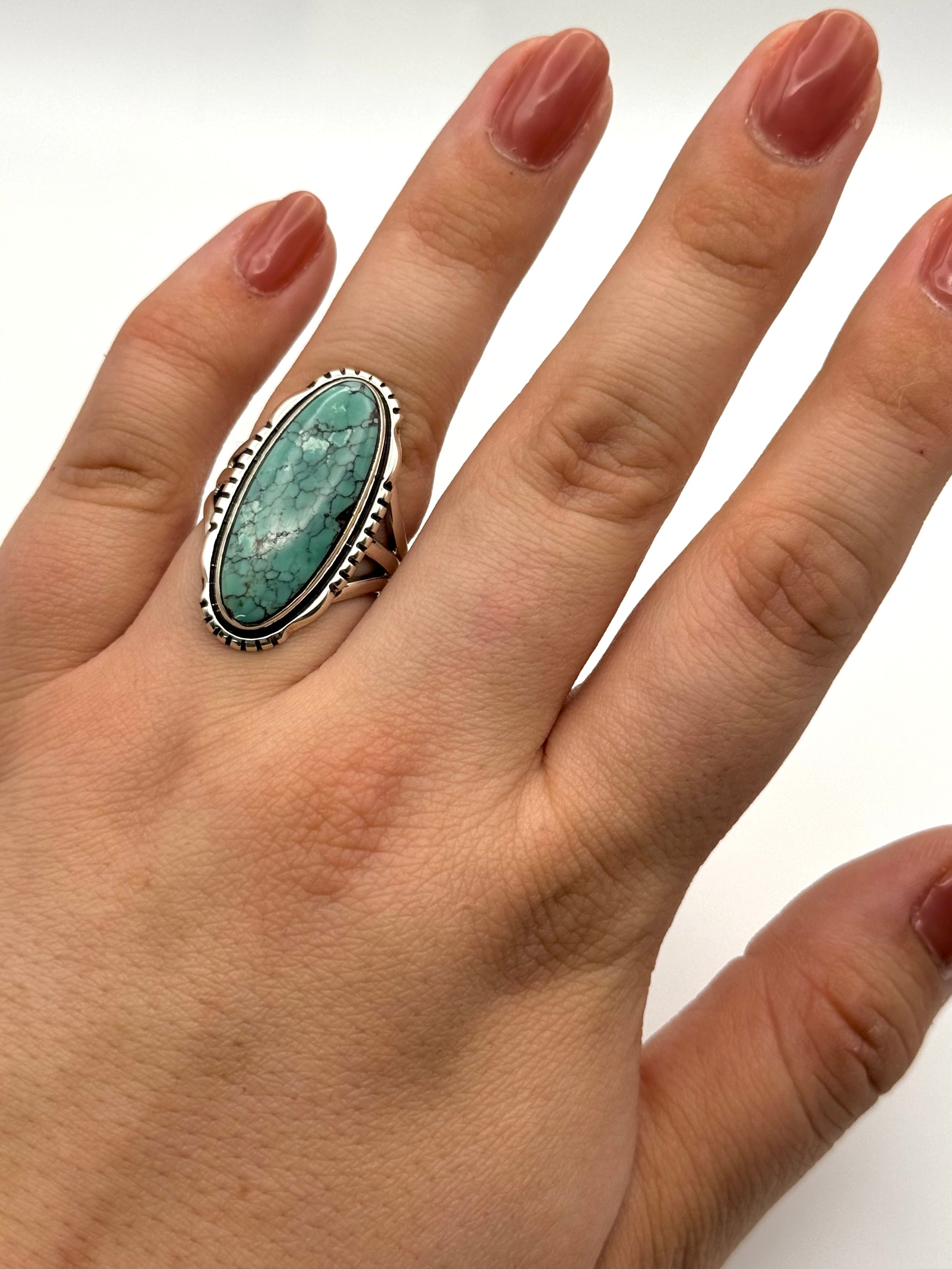 •CHINESE TURQUOISE• Navajo silver ring (size 7.75)