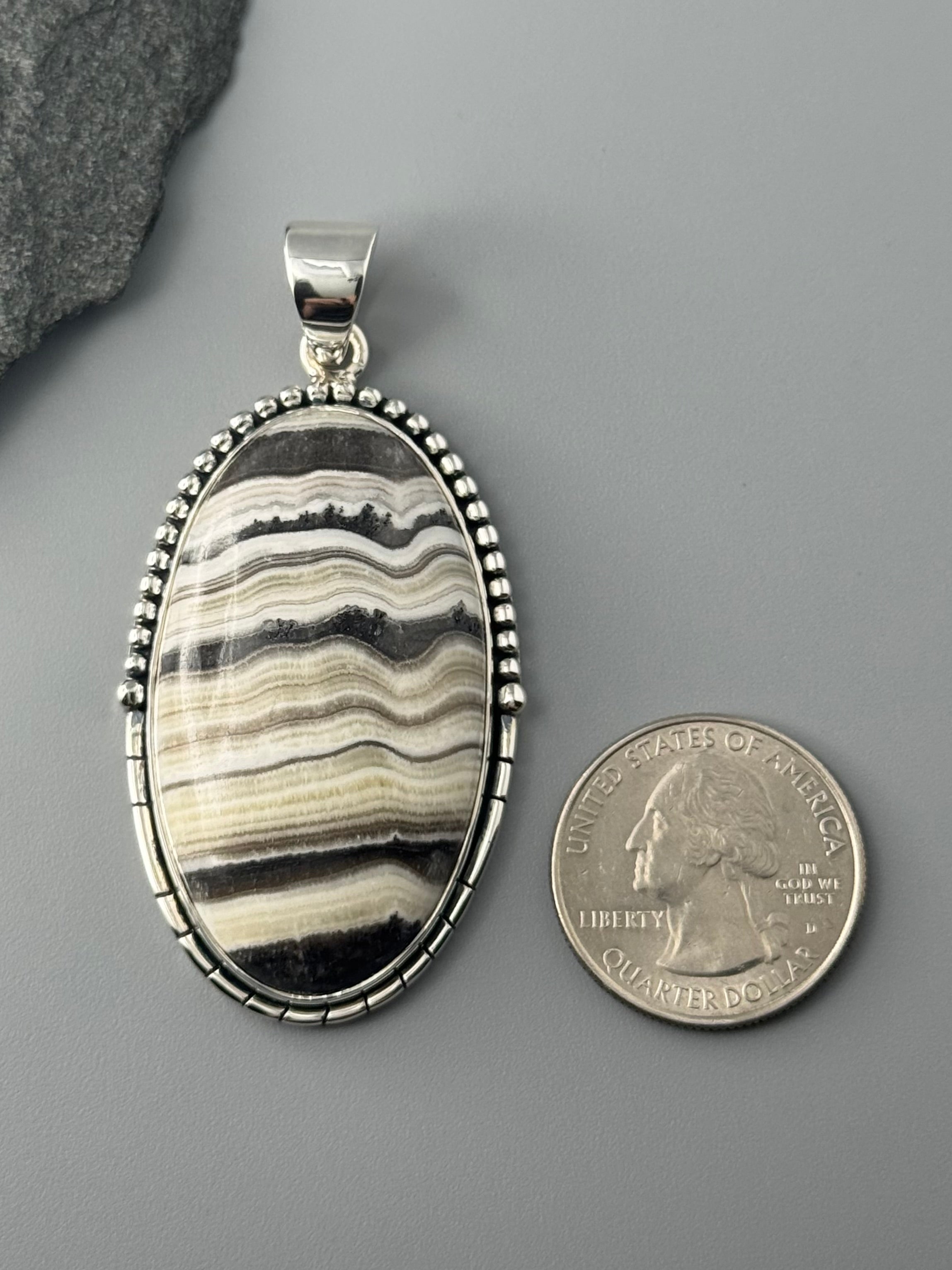 •ZEBRA CALCITE OVAL - CANYON• sterling silver pendant