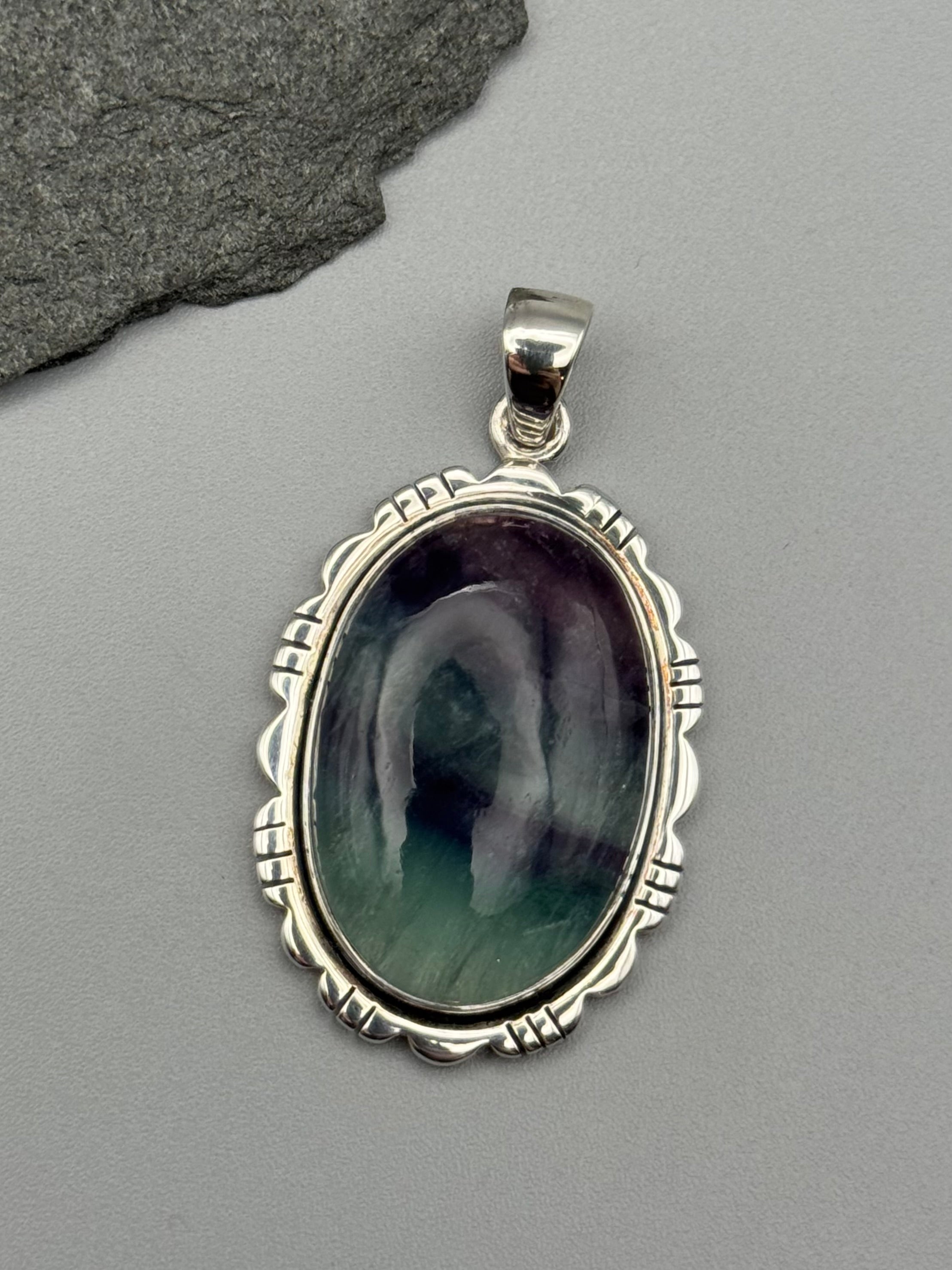 •FLUORITE - OVAL FRAME 1• sterling silver pendant