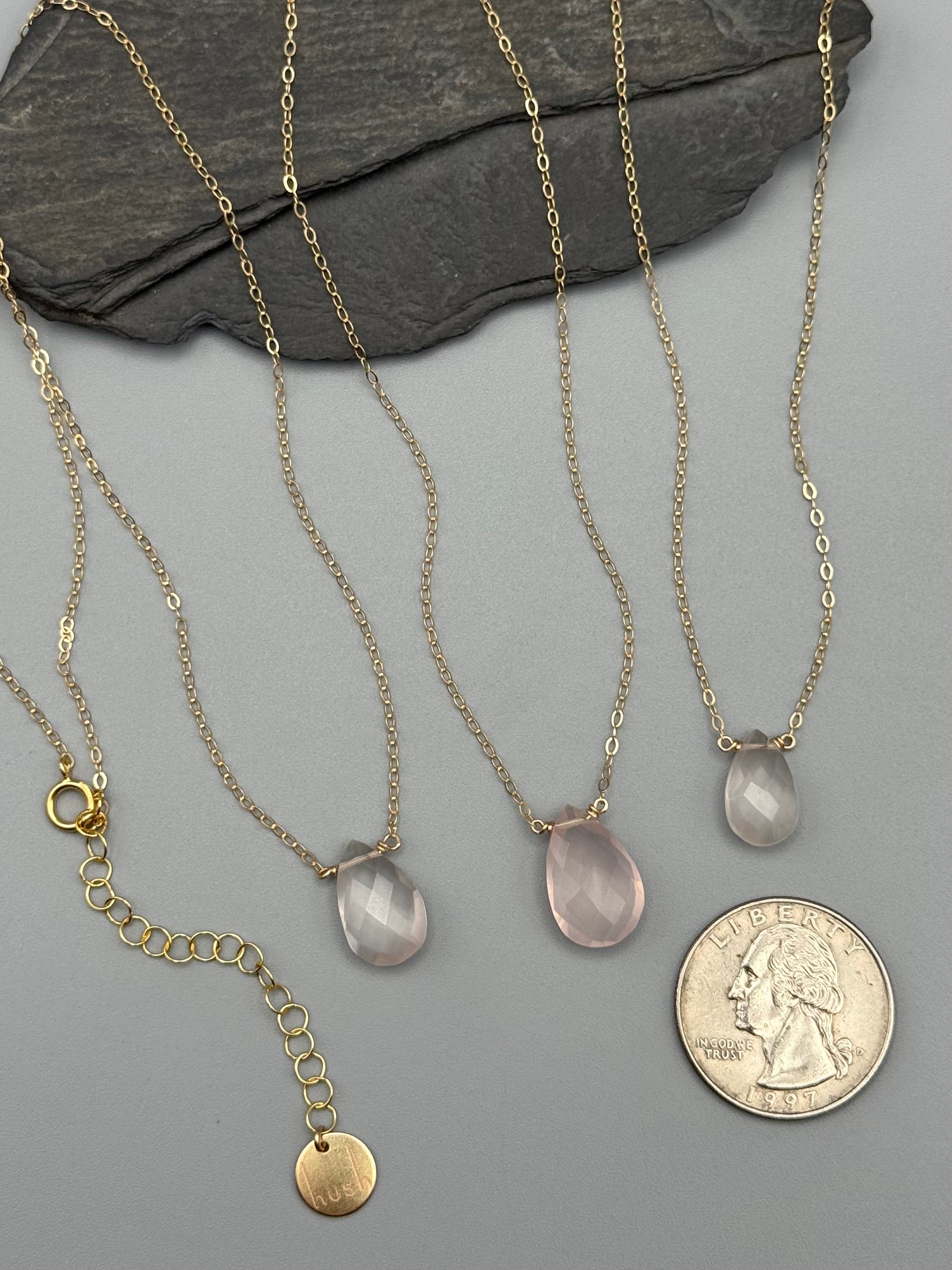 •STRAY• faceted rose quartz teardrop + gold necklace (various lengths)