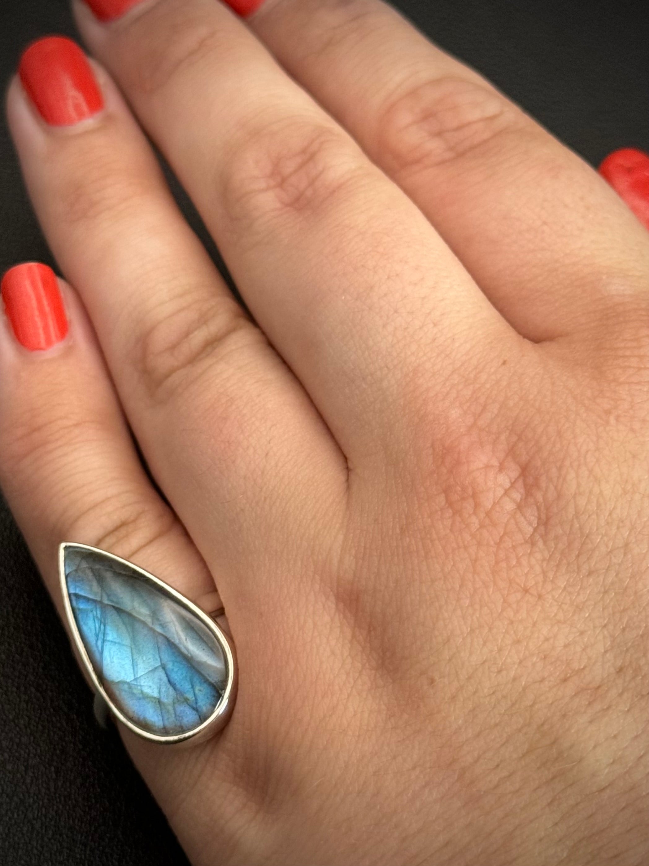 •LABRADORITE - LARGER TEARDROP• silver ring (size 6.25)