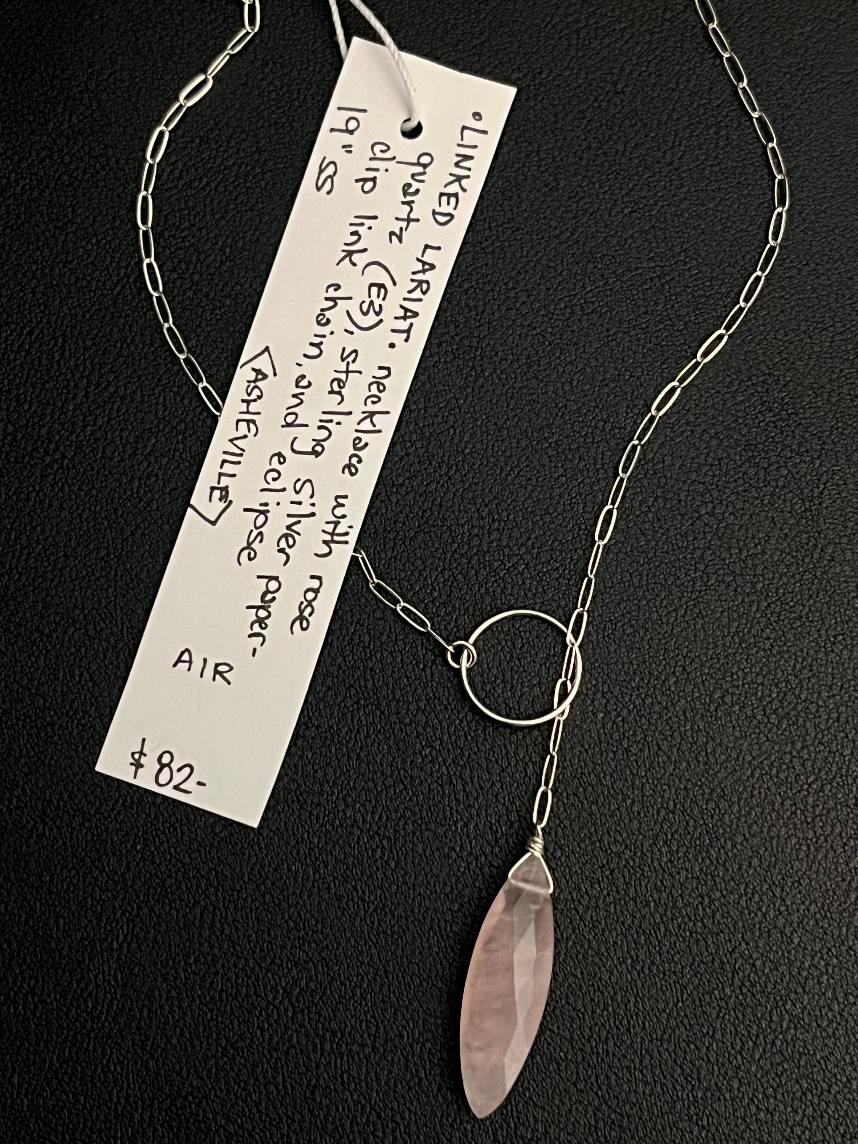 •LINKED LARIAT• rose quartz + silver necklace (19")