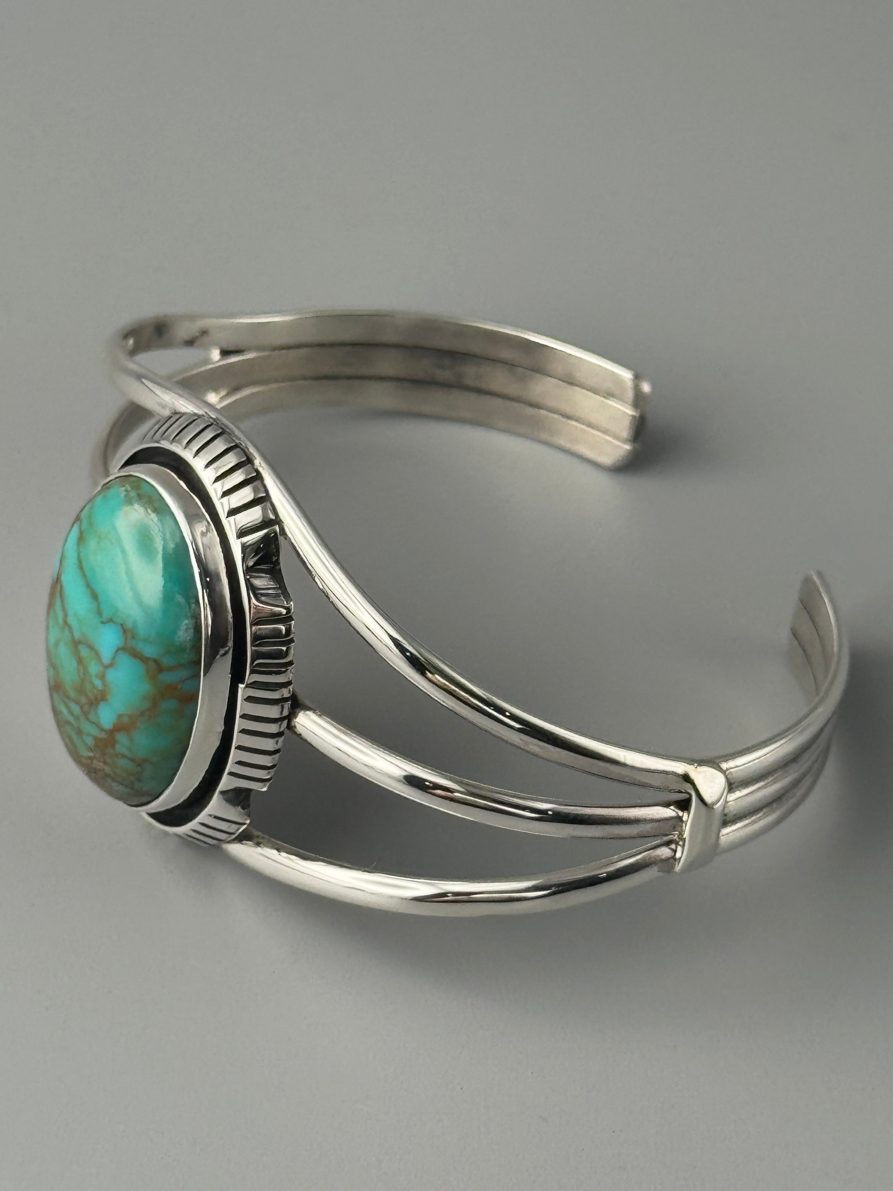 •KINGMAN TURQUOISE - ATSAH• Navajo sterling silver cuff bracelet (6.75" +/-)