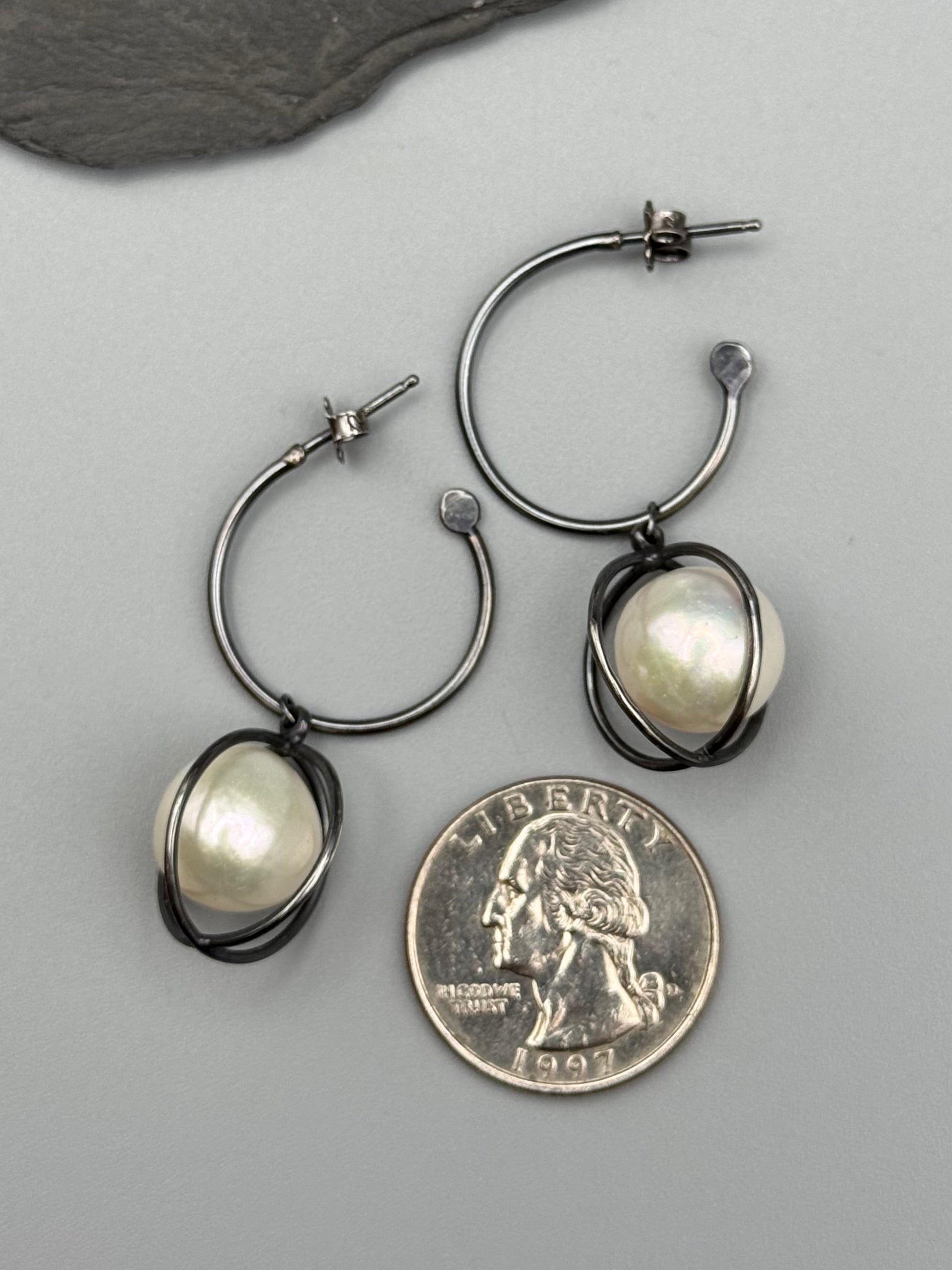 •ORBIT• pearl + silver post earrings
